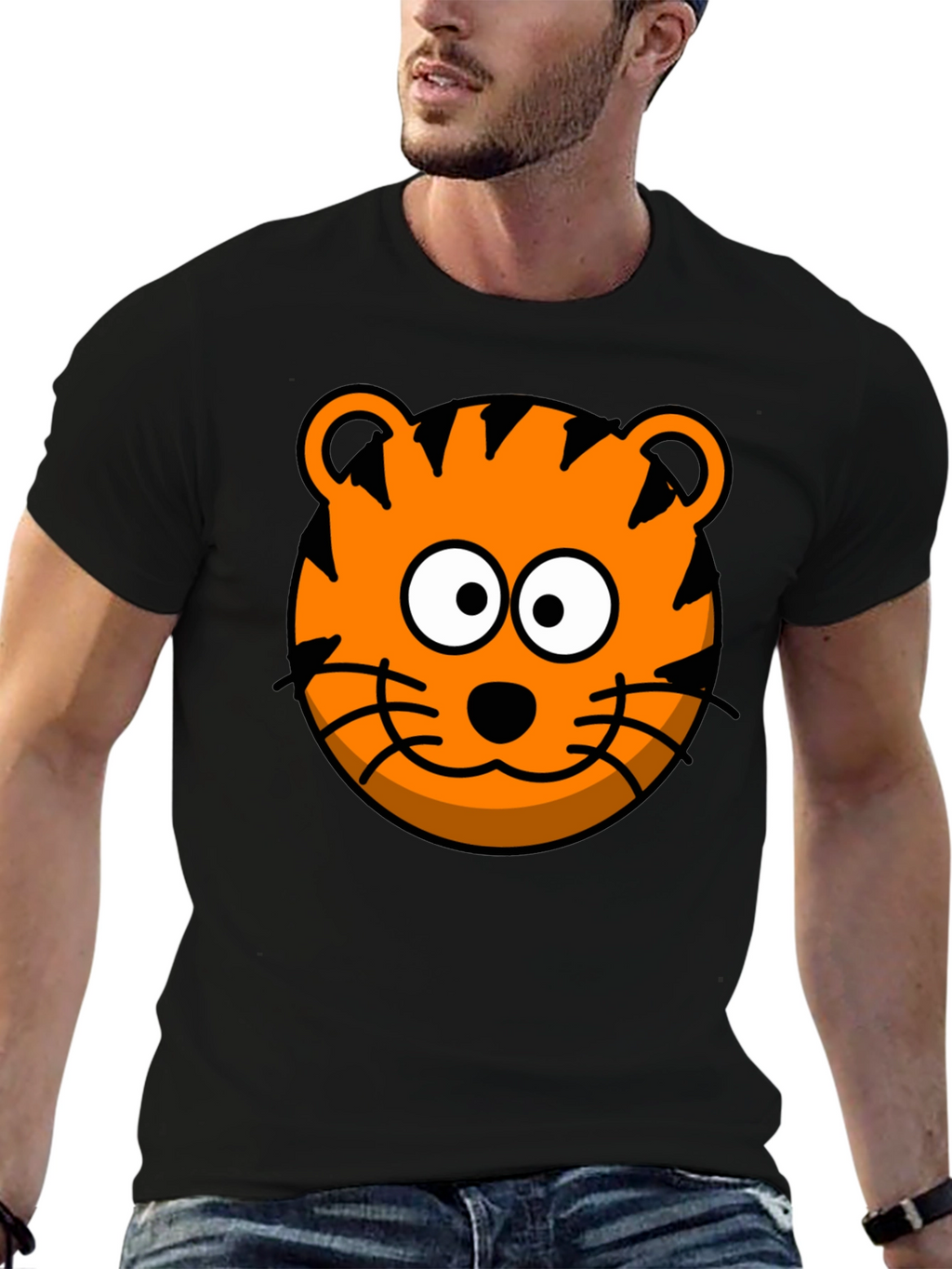 Funny Tiger Graphic Tee - Cartoon Animal Black T-Shirt