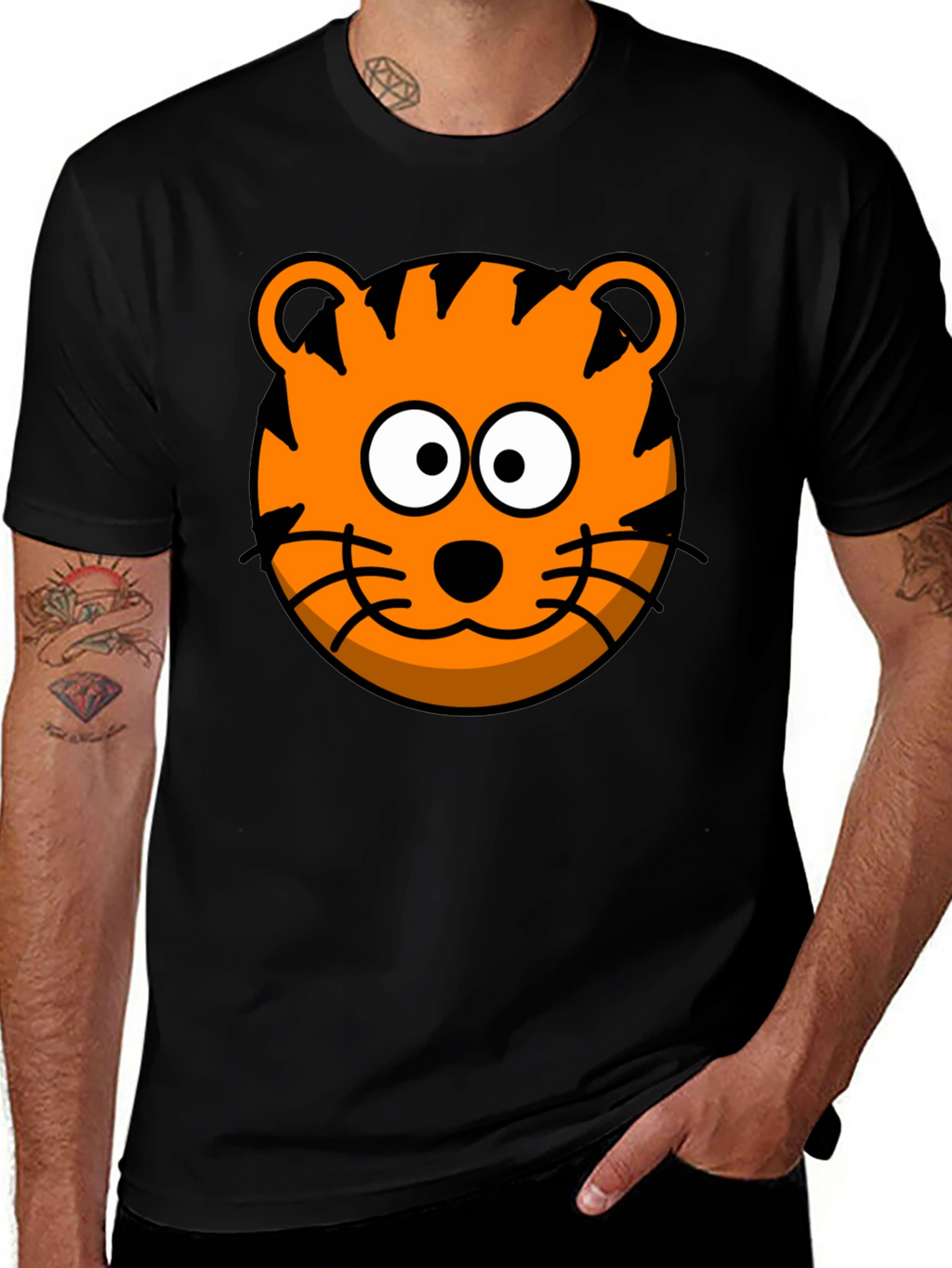 Funny Tiger Graphic Tee - Cartoon Animal Black T-Shirt