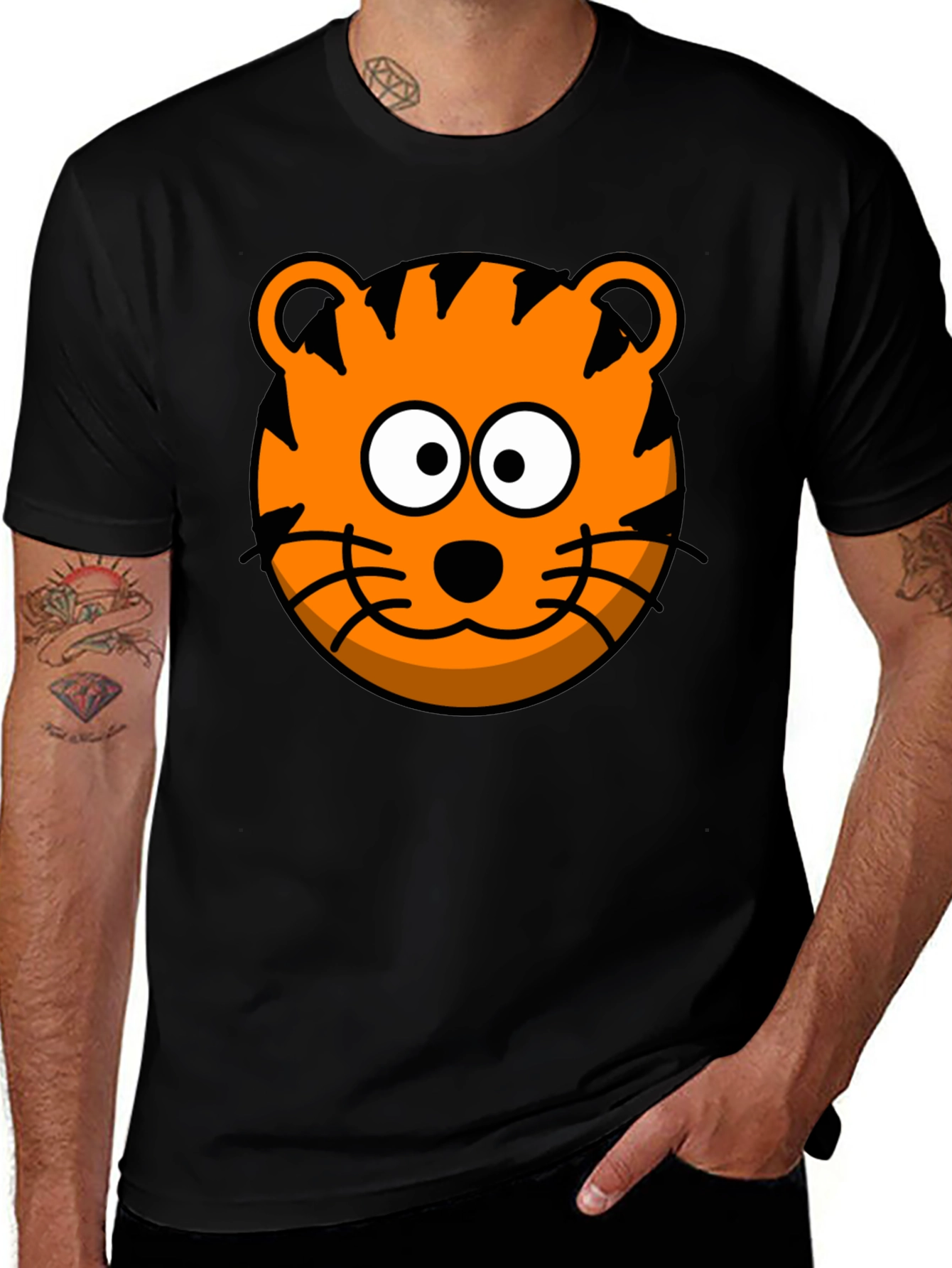 Funny Tiger Graphic Tee - Cartoon Animal Black T-Shirt