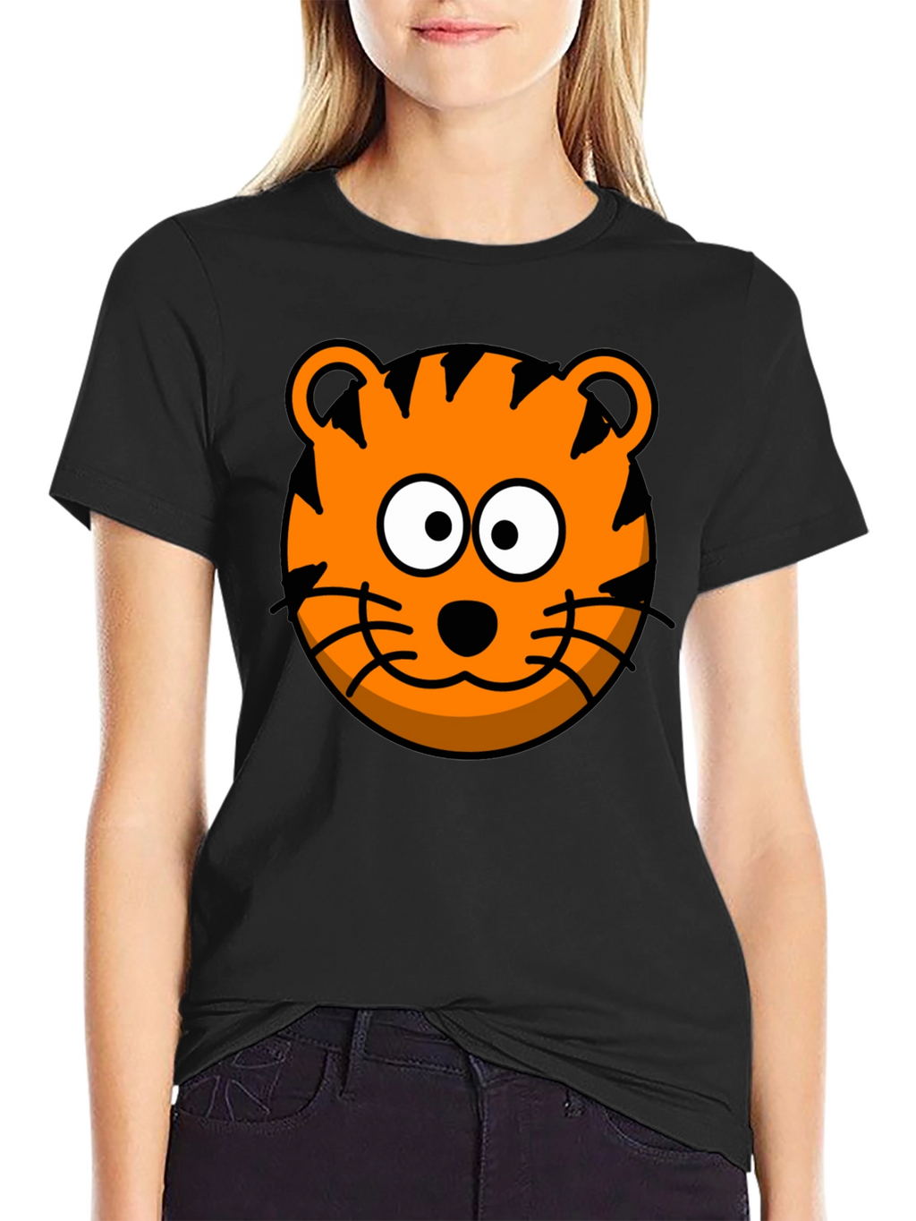 Funny Tiger Graphic Tee - Cartoon Animal Black T-Shirt