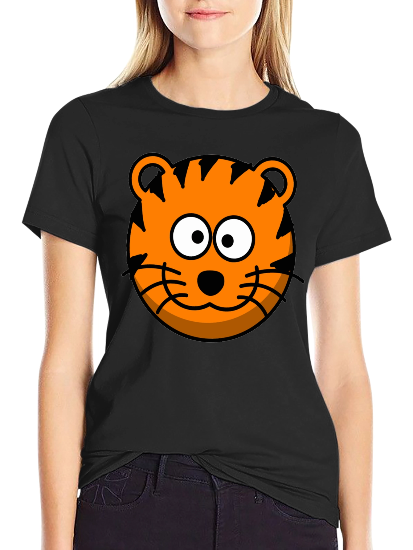Funny Tiger Graphic Tee - Cartoon Animal Black T-Shirt