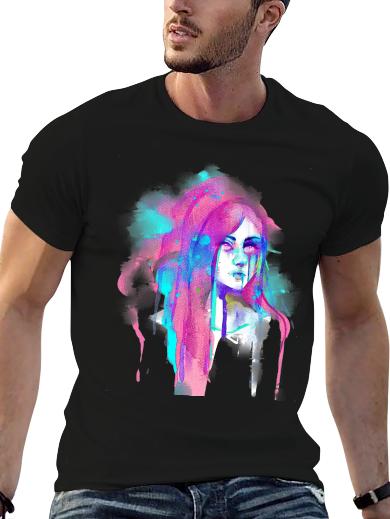 Abstract Watercolor Womans Face Graphic Tee