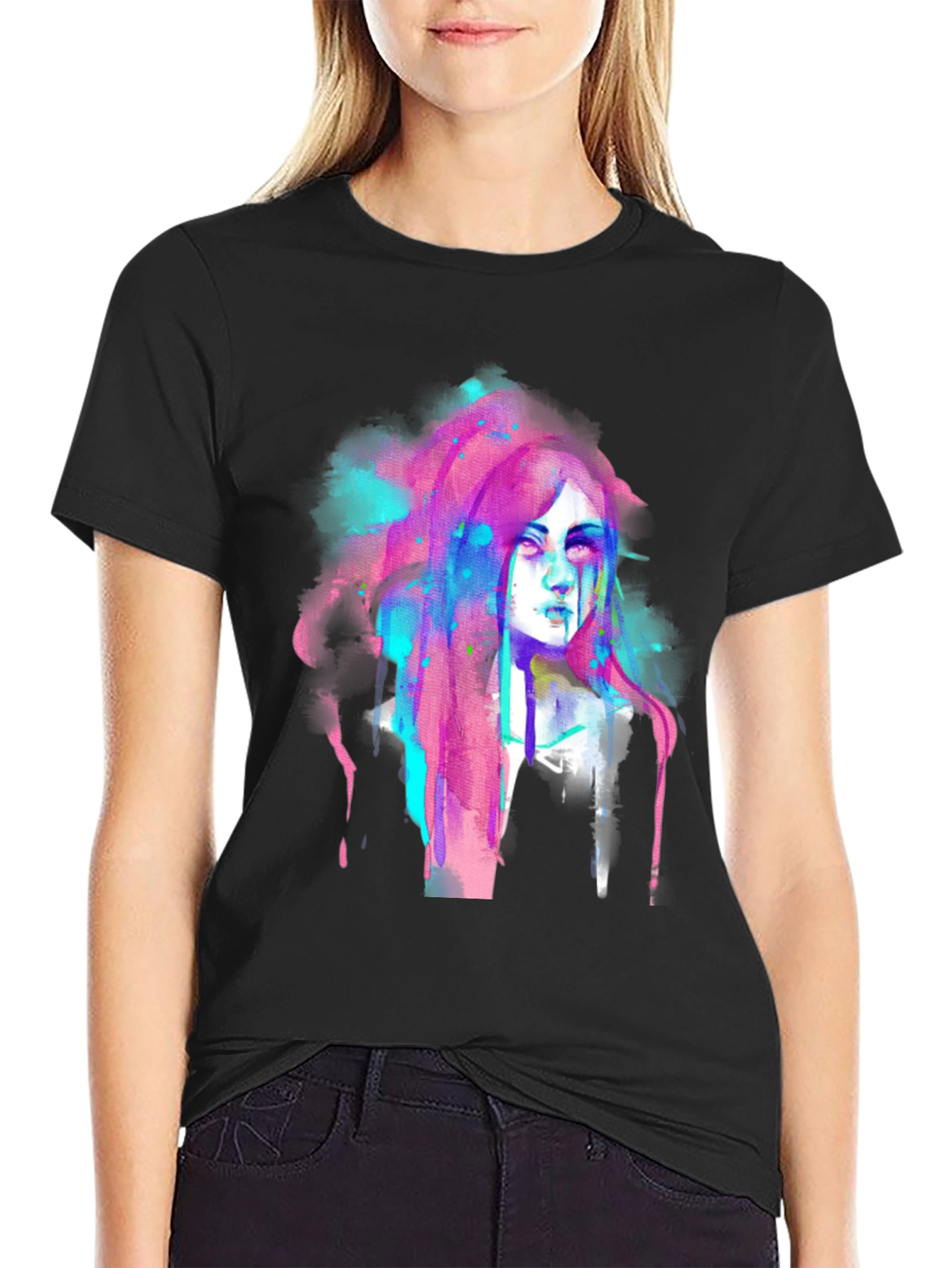 Abstract Watercolor Womans Face Graphic Tee