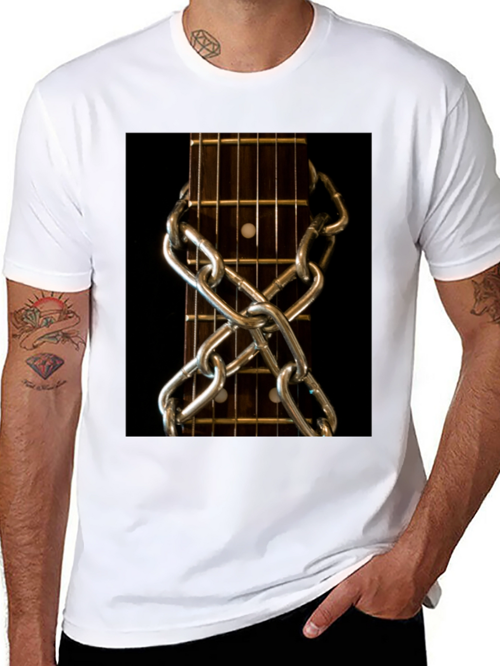 Guitar Neck & Chain Graphic T-Shirt