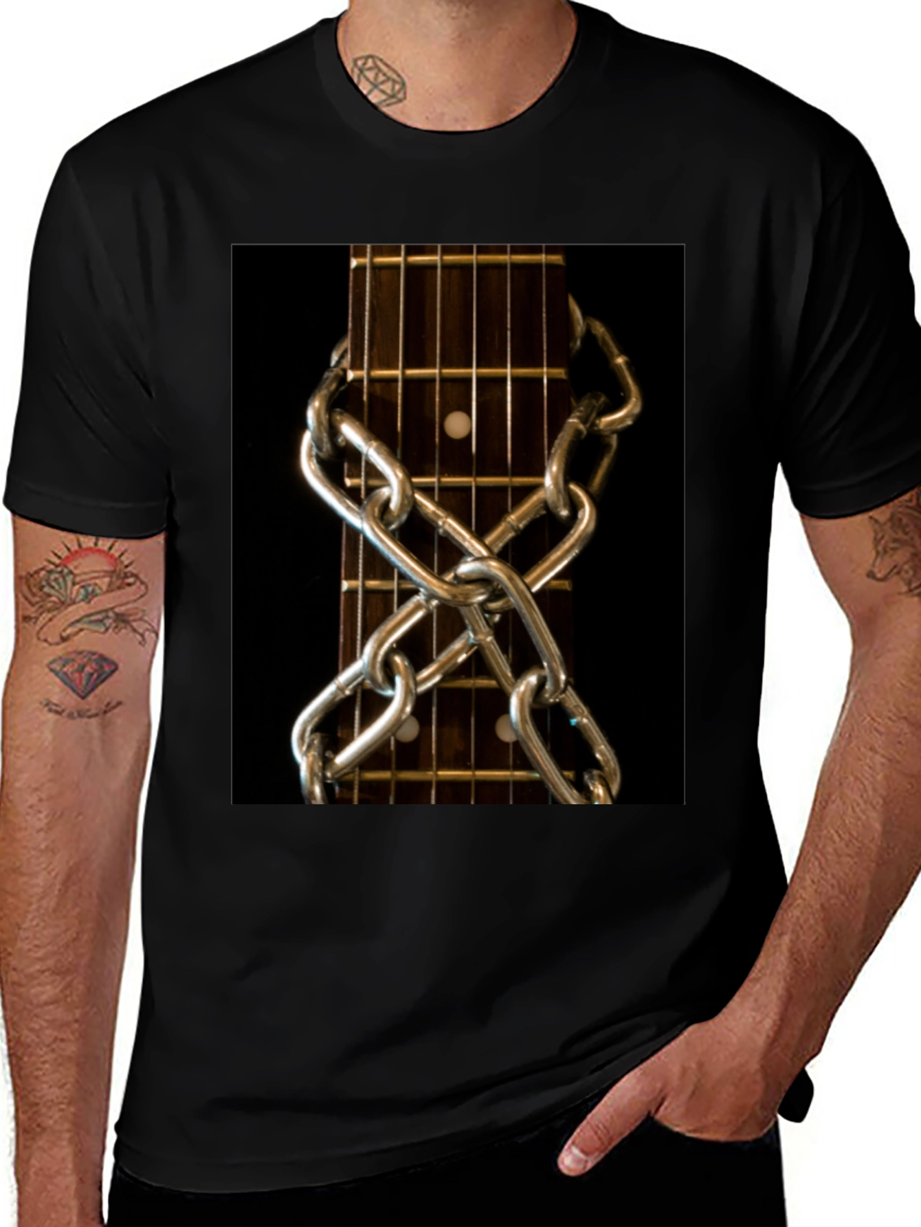 Guitar Neck & Chain Graphic T-Shirt