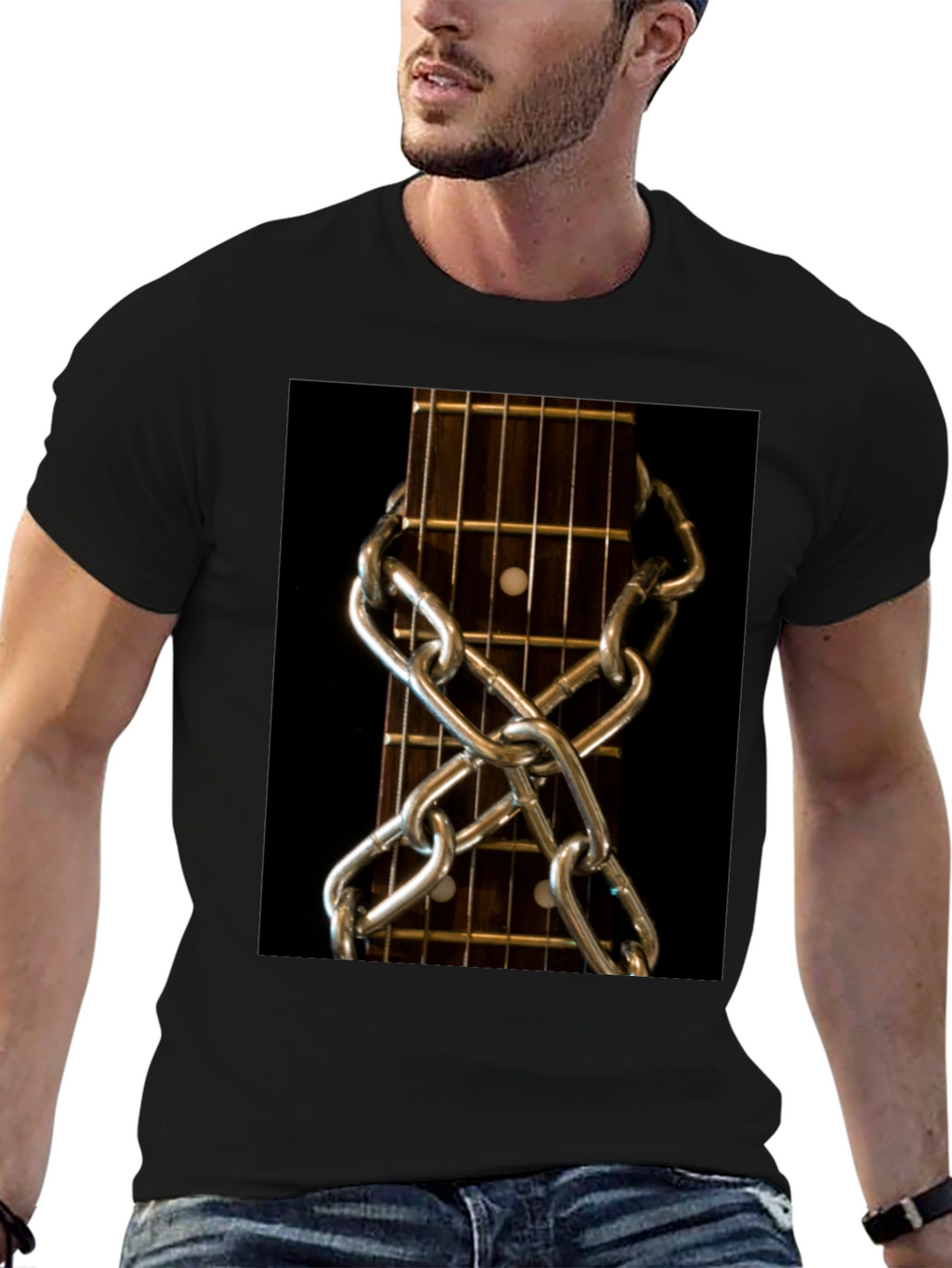 Guitar Neck & Chain Graphic T-Shirt