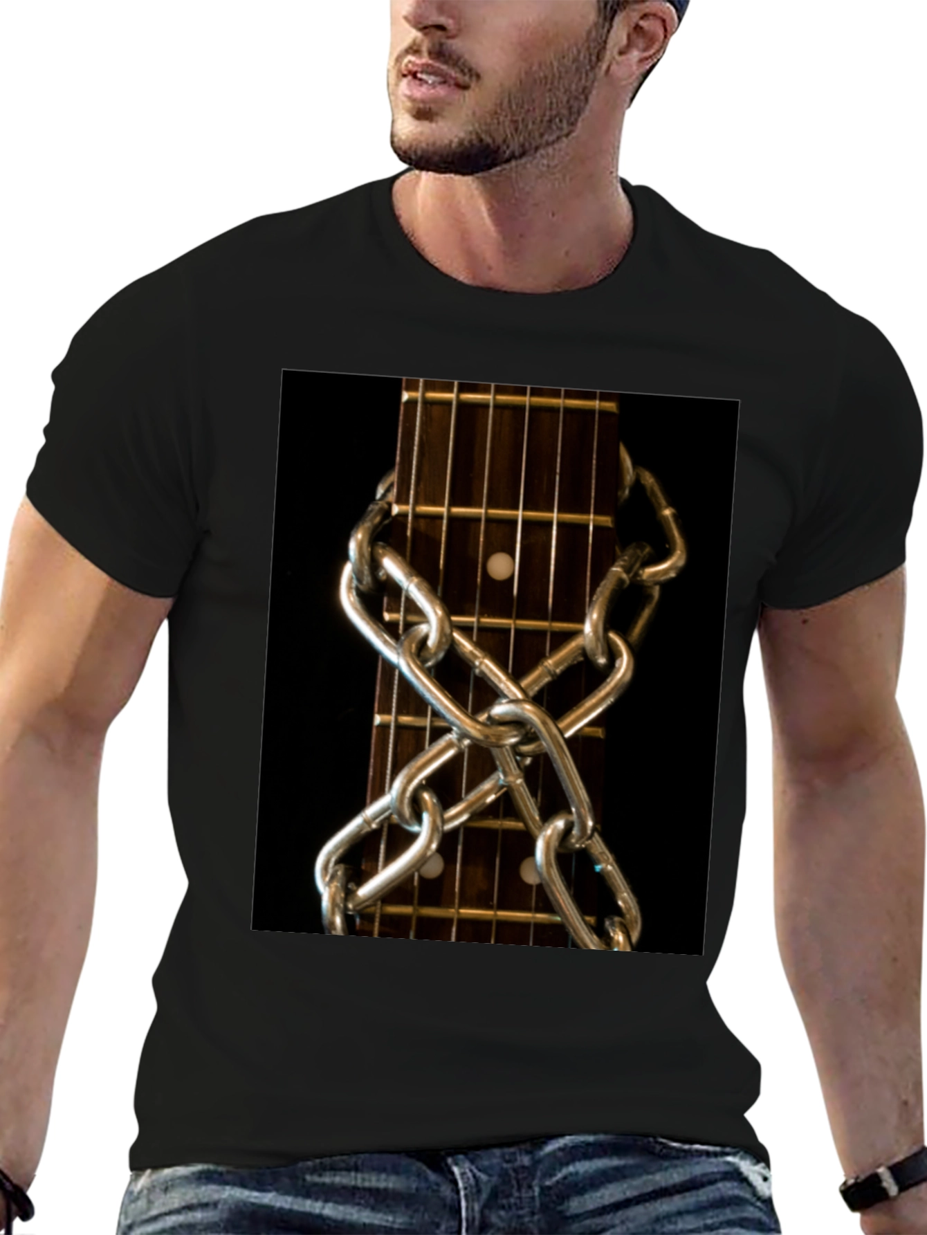 Guitar Neck & Chain Graphic T-Shirt