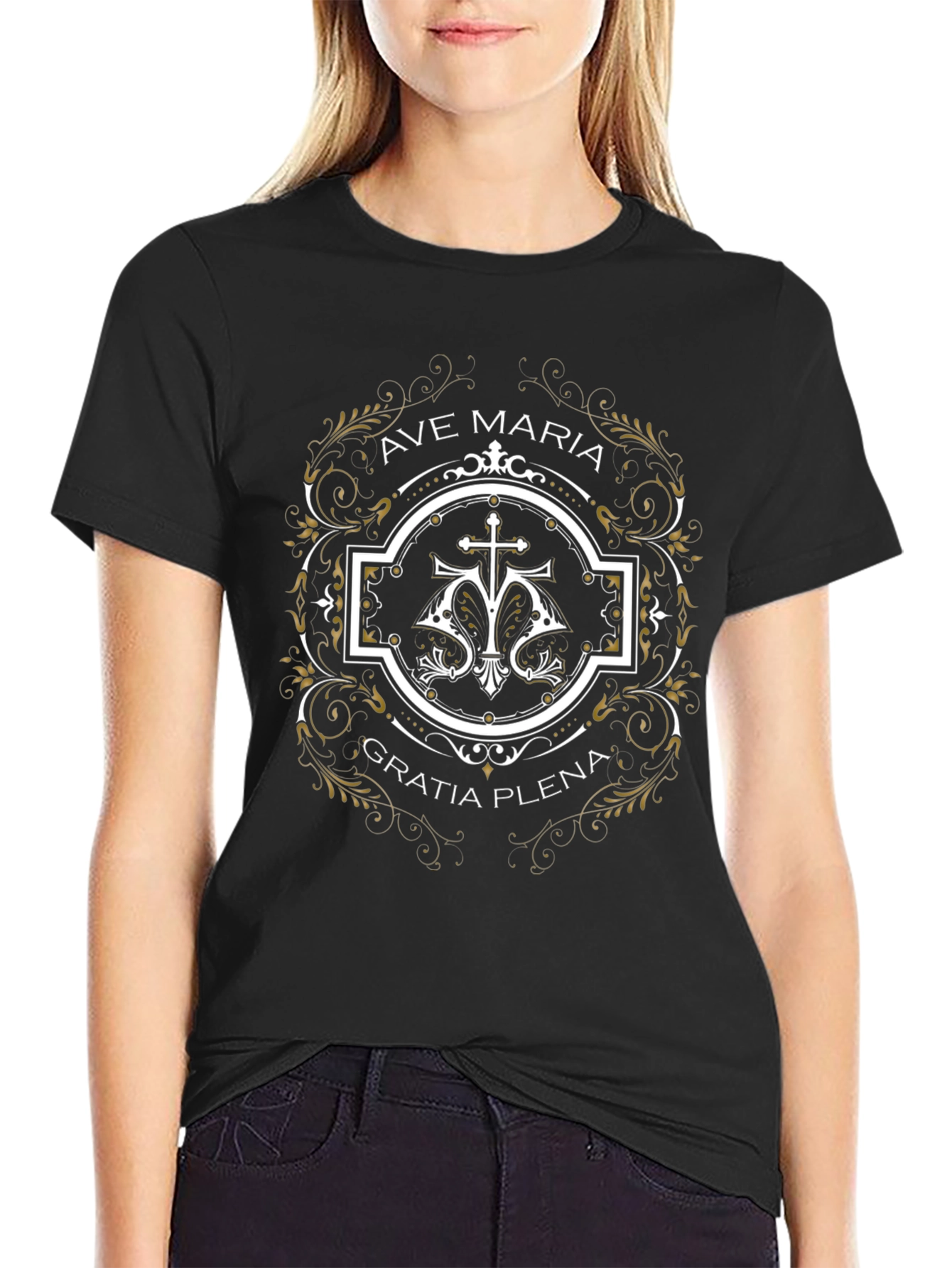 Ave Maria Gratia Plena Graphic Tee - Stylish Religious T-Shirt