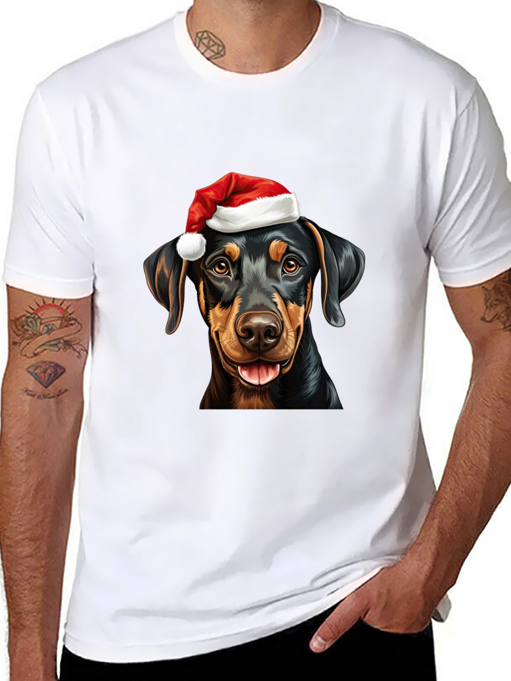 Dachshund Santa Hat Black T-Shirt