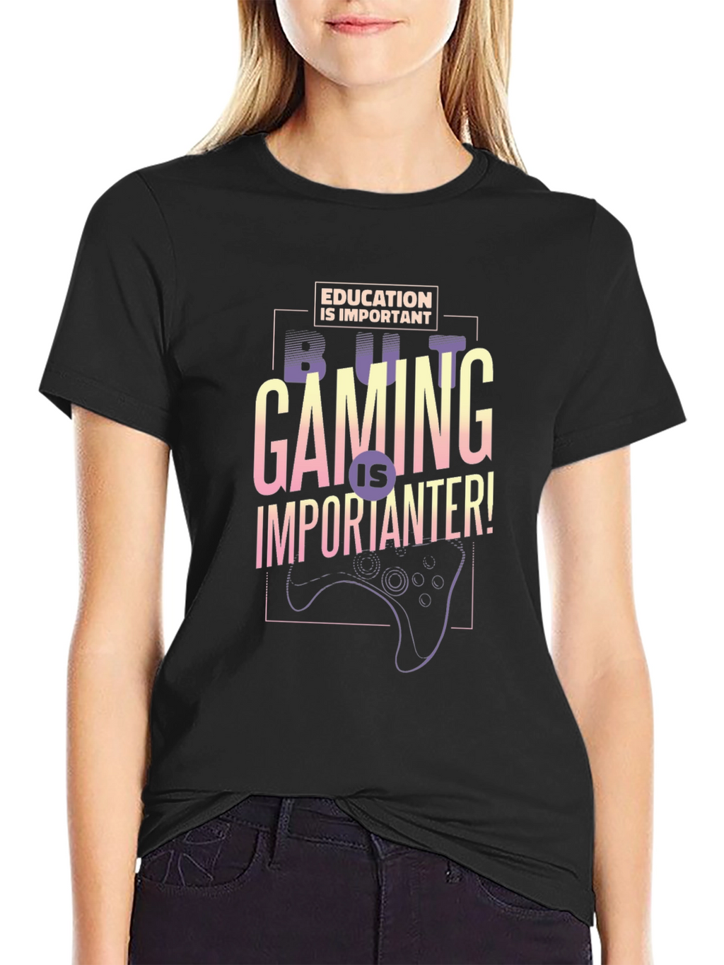 Gaming is Importanter Graphic Tee - Black