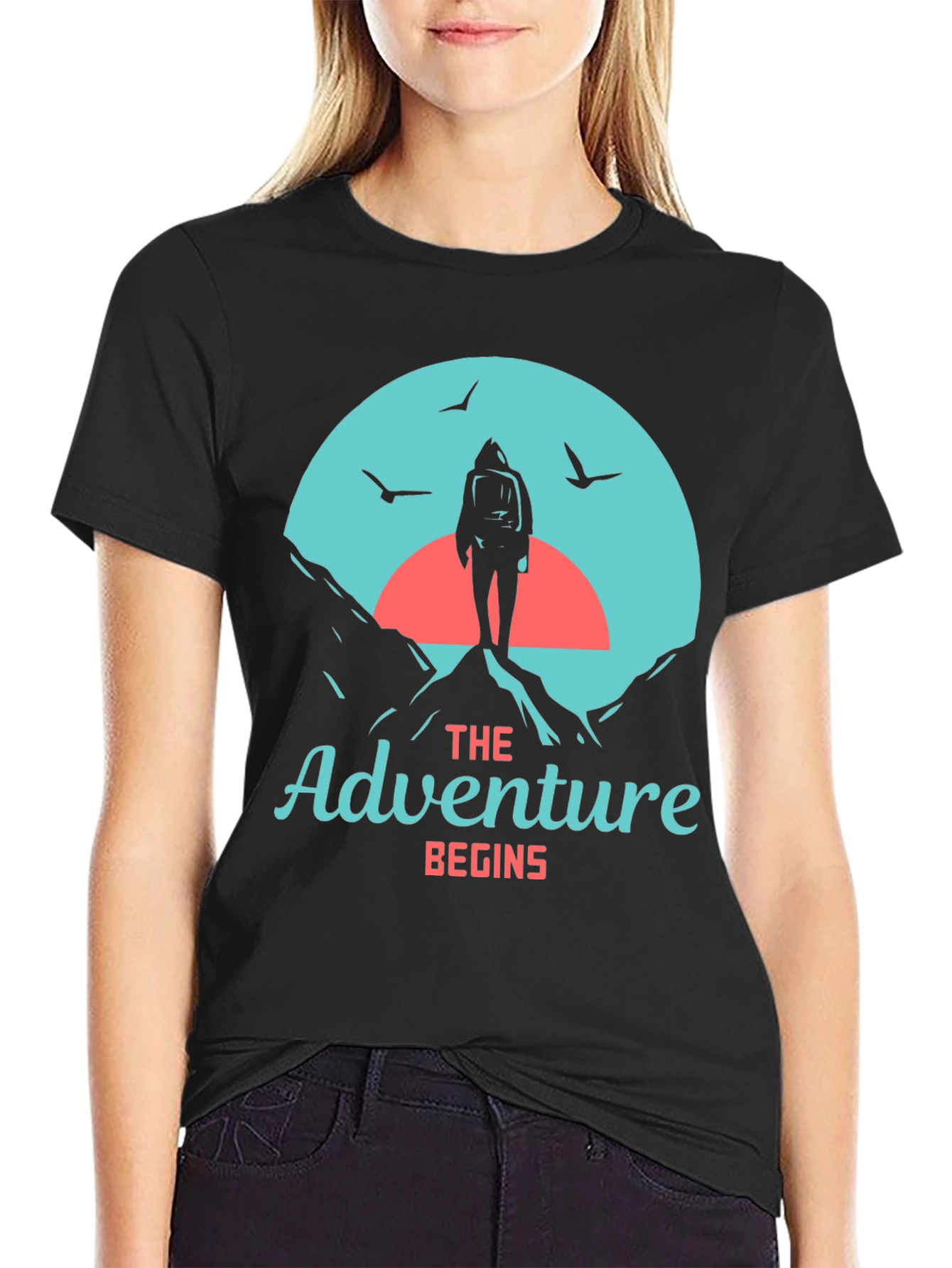 Adventure Begins Graphic Tee - Hiker Design