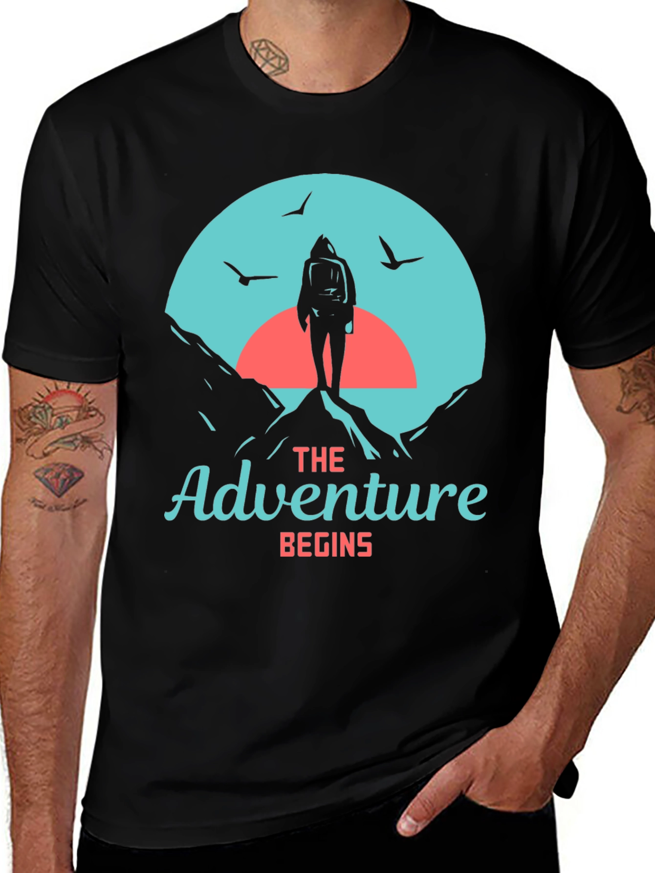 Adventure Begins Graphic Tee - Hiker Design