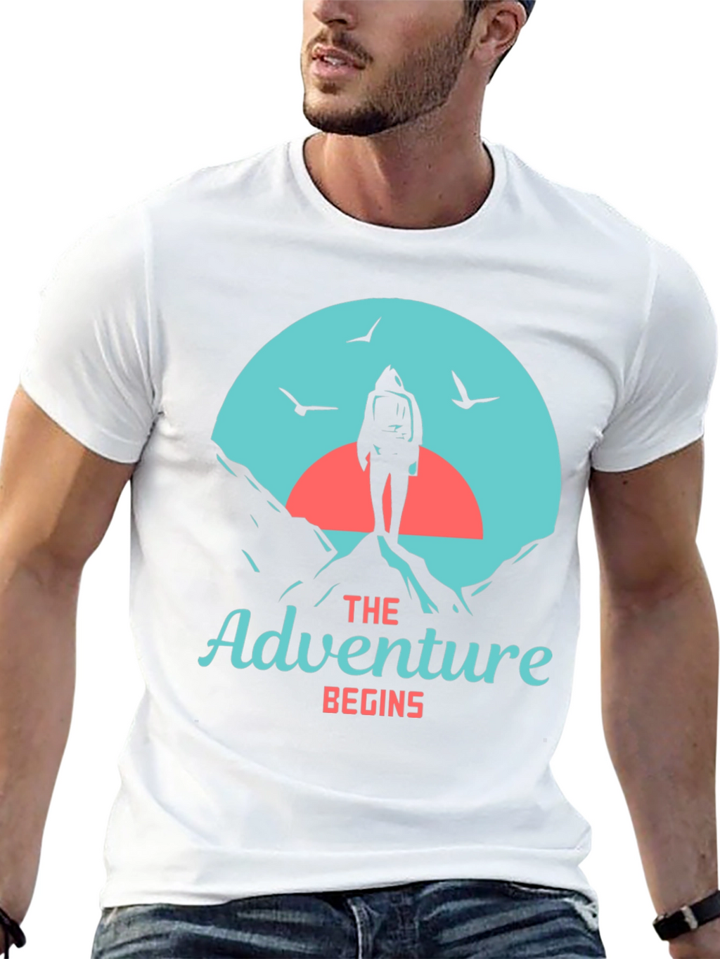 Adventure Begins Graphic Tee - Hiker Design