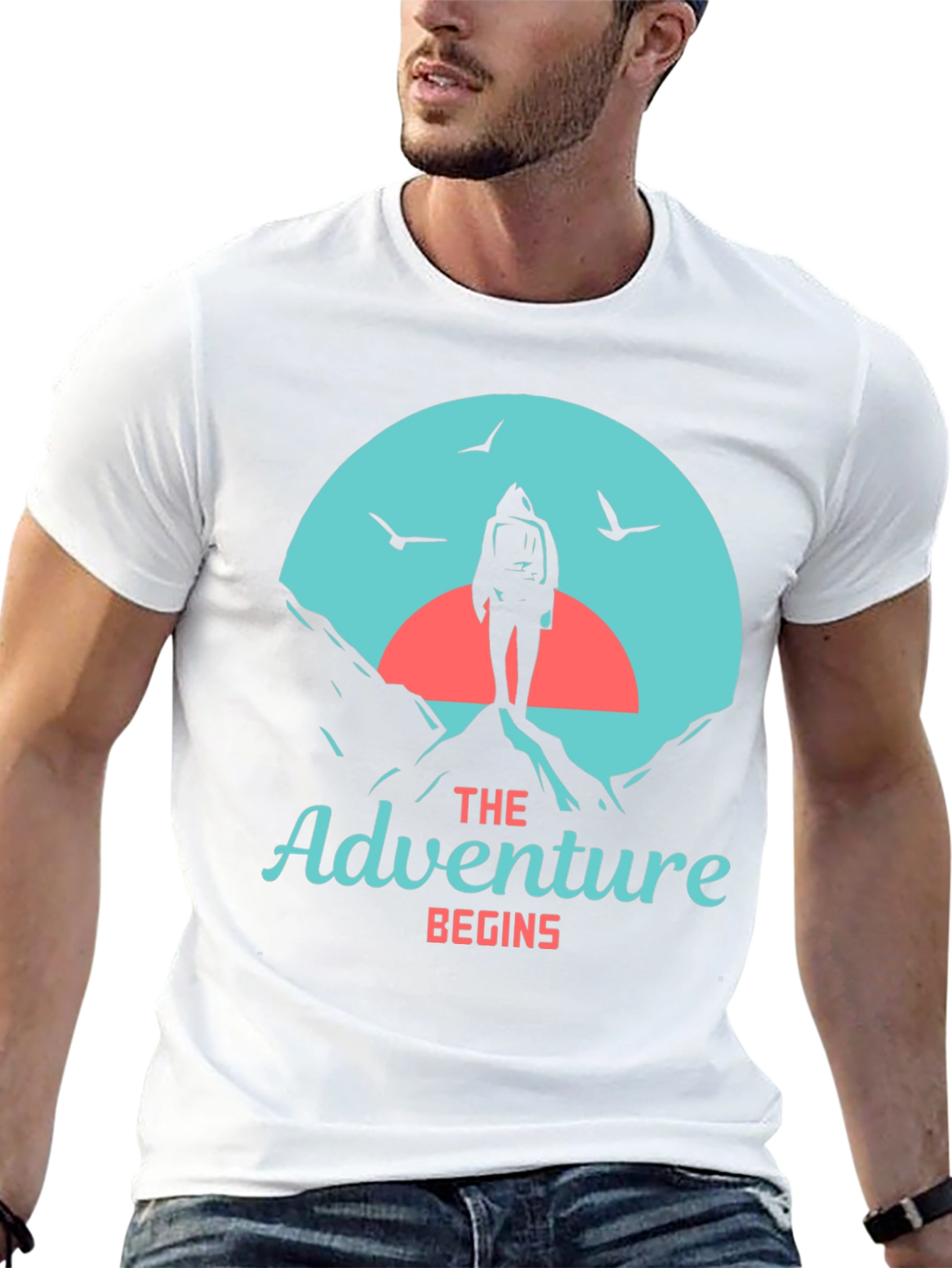 Adventure Begins Graphic Tee - Hiker Design