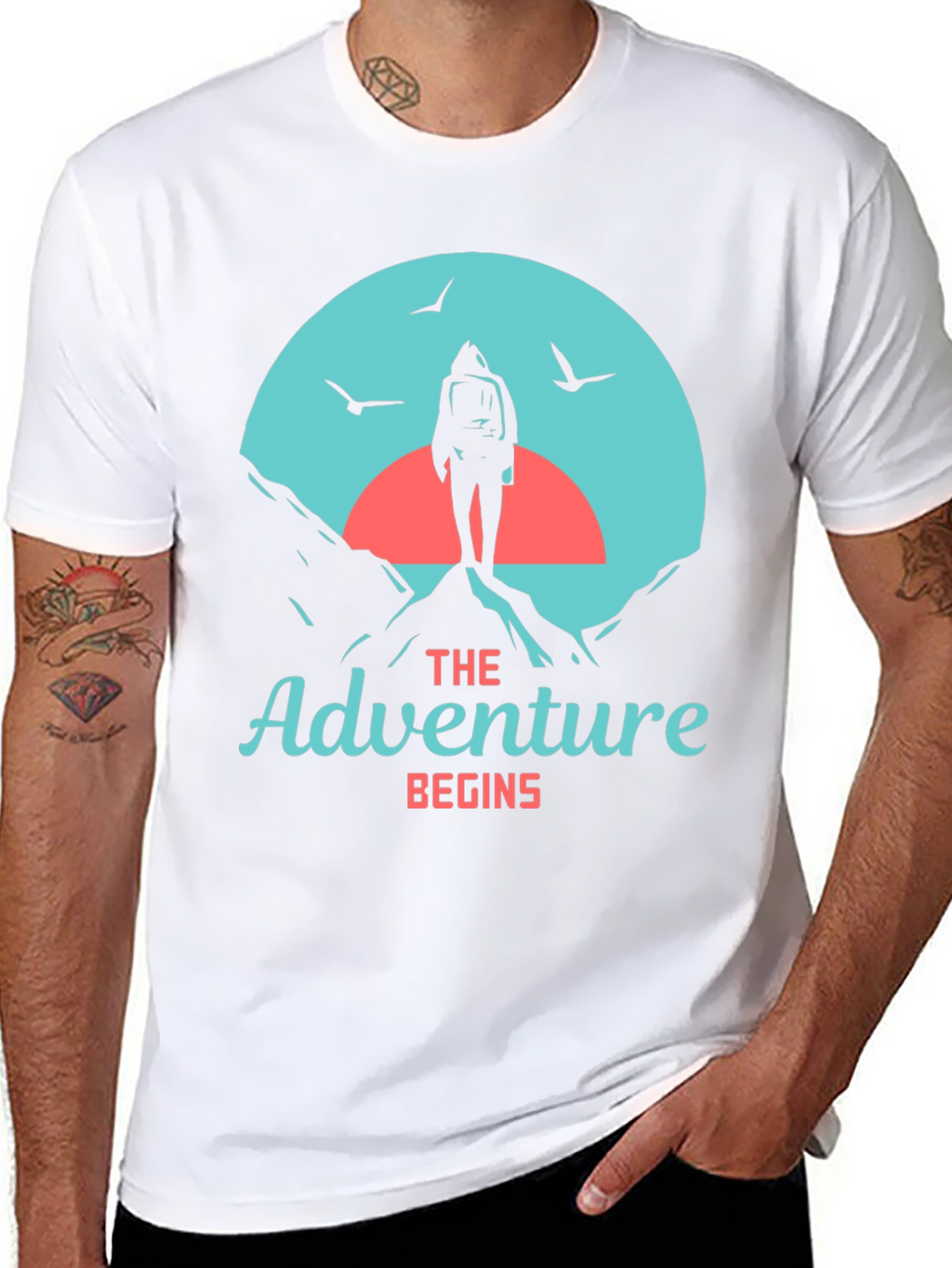 Adventure Begins Graphic Tee - Hiker Design