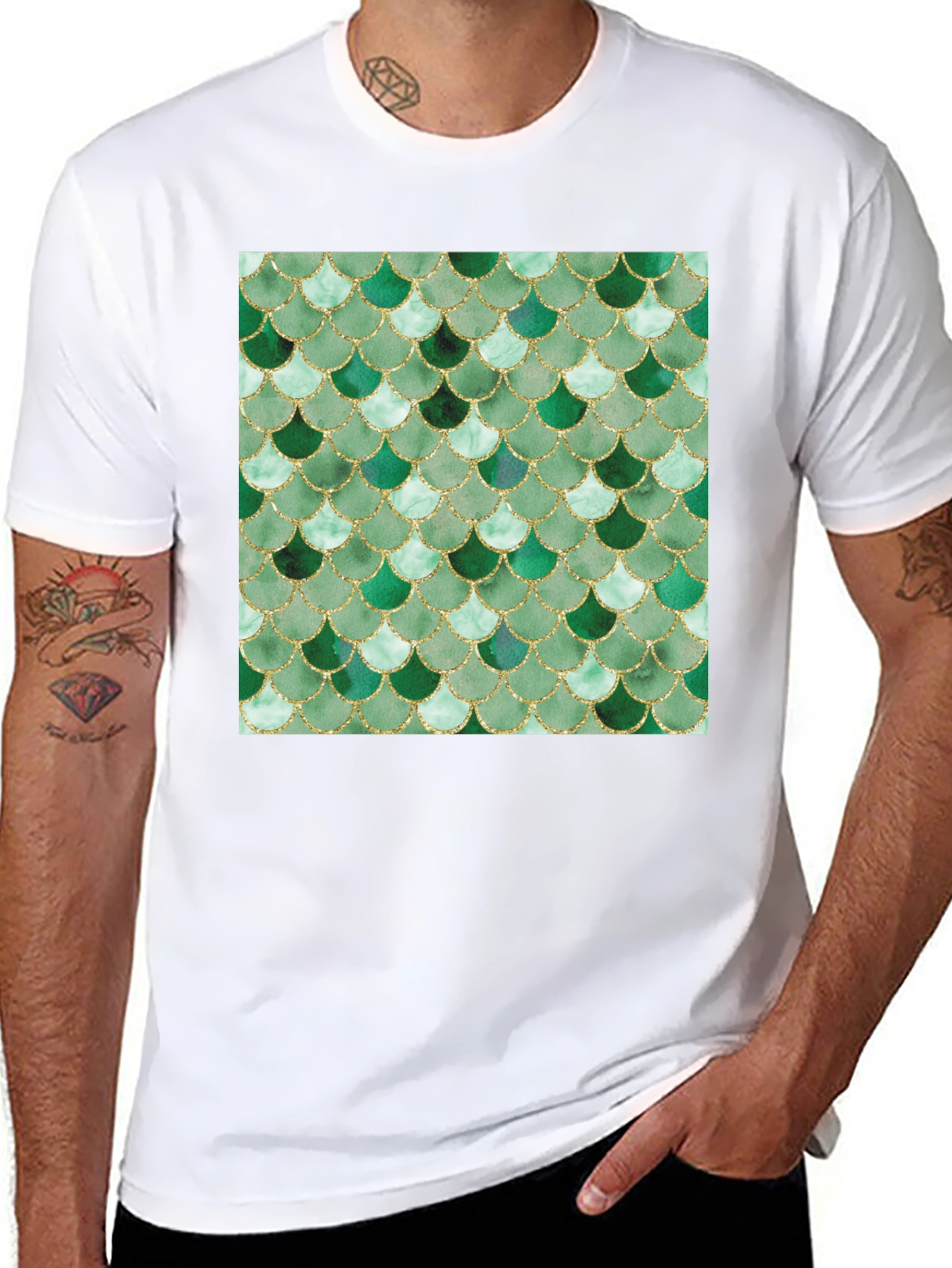 Green Scale Print Black T-Shirt - Stylish Casual Wear