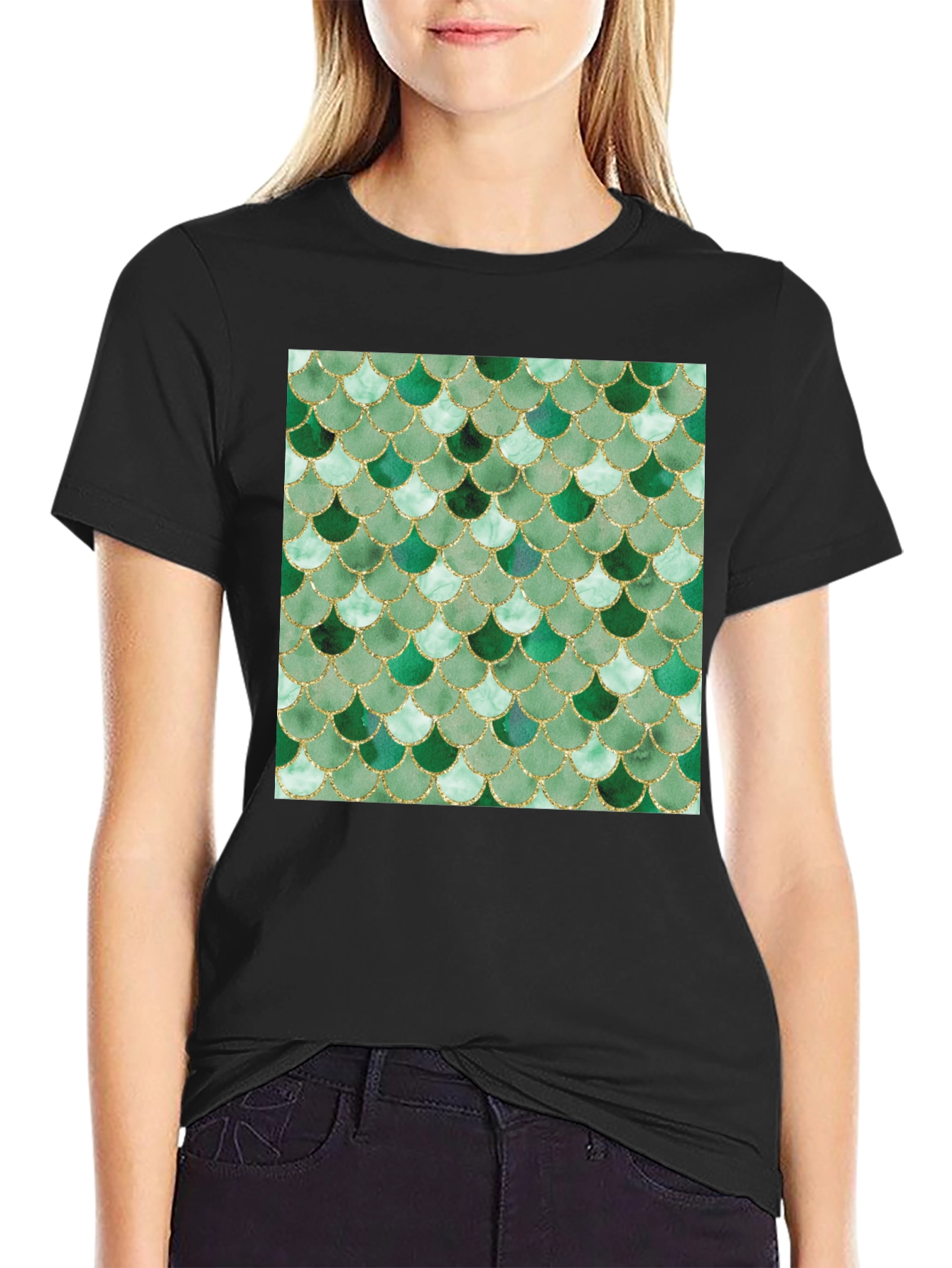 Green Scale Print Black T-Shirt - Stylish Casual Wear