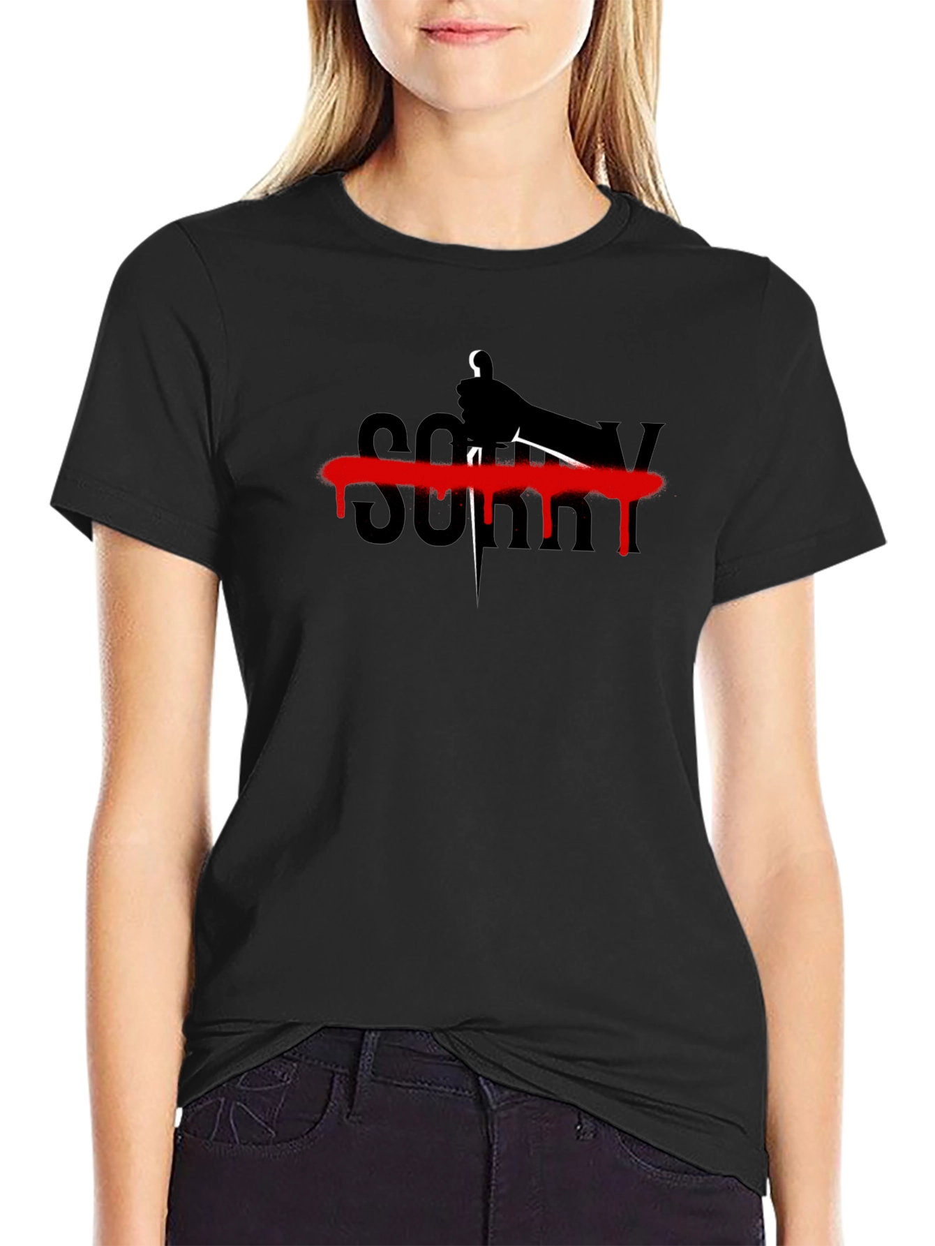 Edgy Sorry T-Shirt - Black Graphic Tee