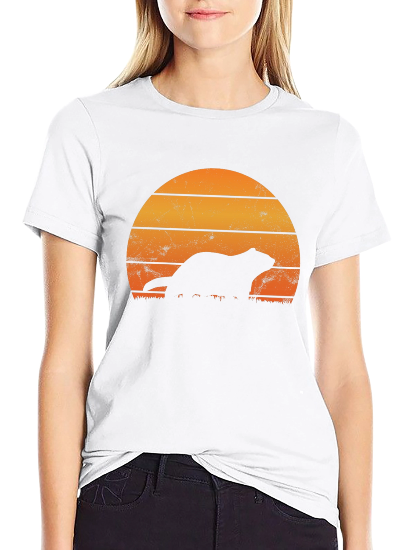 Retro Sunset Otter Silhouette T-Shirt