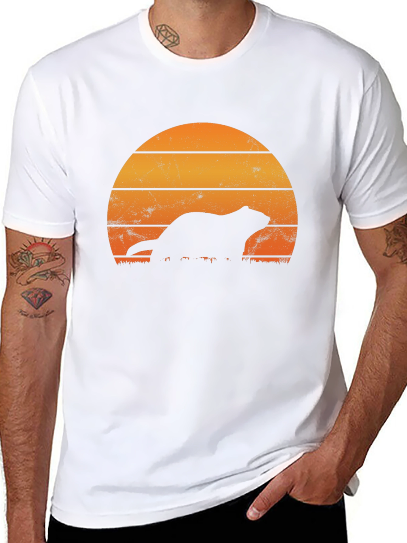Retro Sunset Otter Silhouette T-Shirt