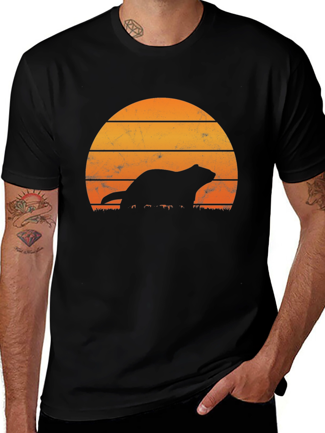 Retro Sunset Otter Silhouette T-Shirt