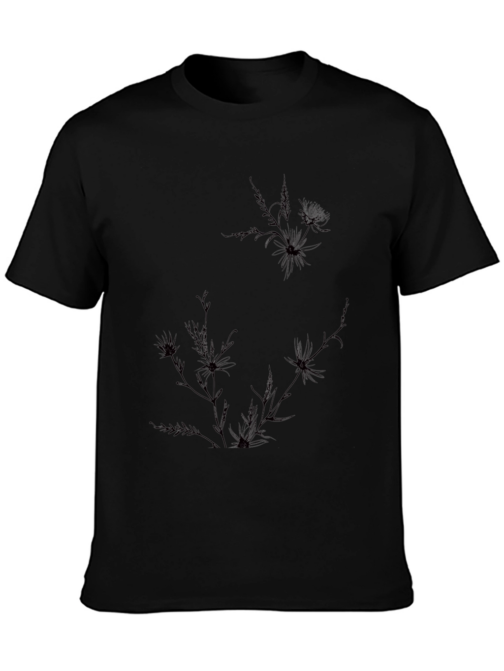 Mens Black Graphic Tee - Floral Accent