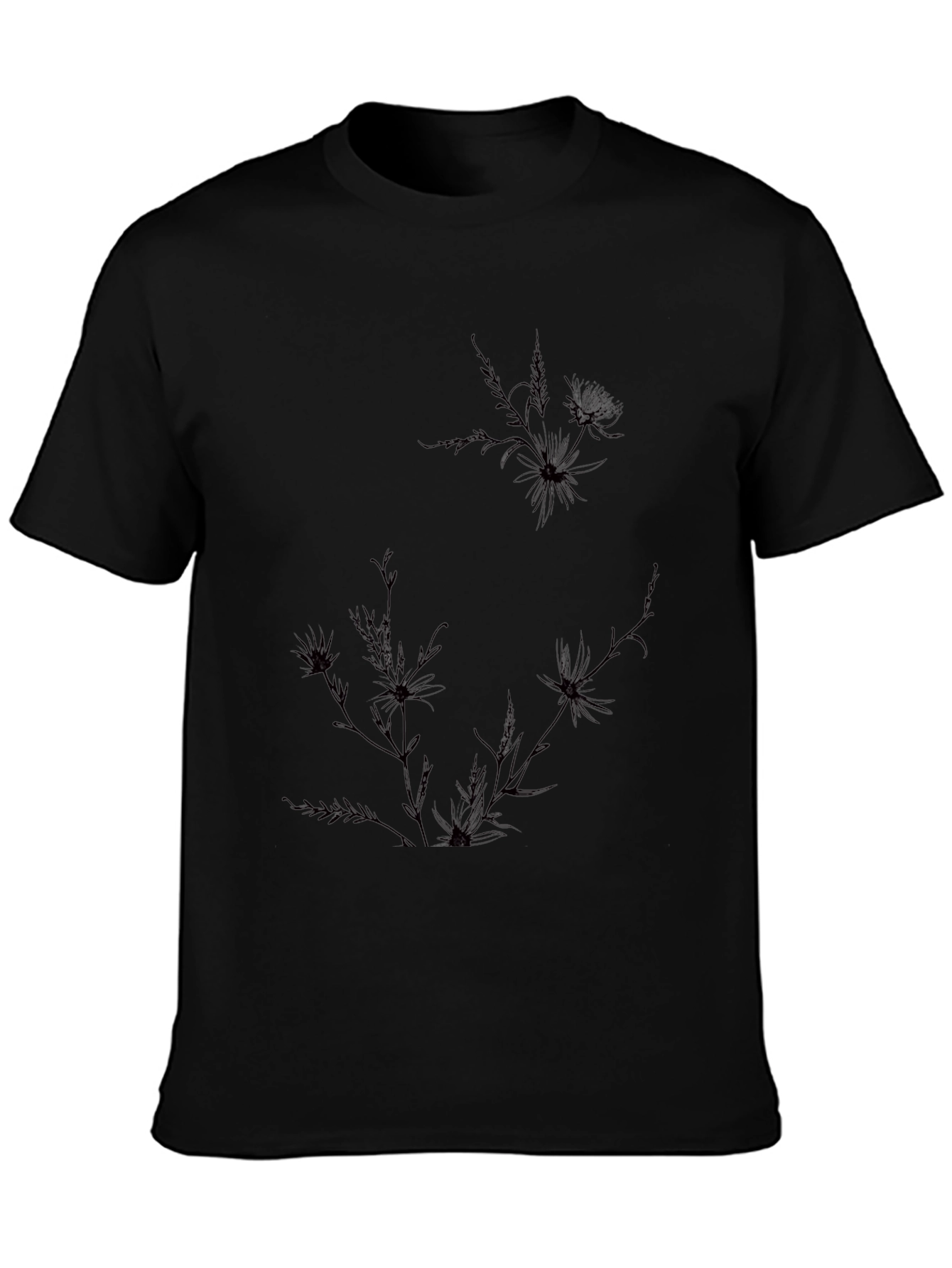 Mens Black Graphic Tee - Floral Accent