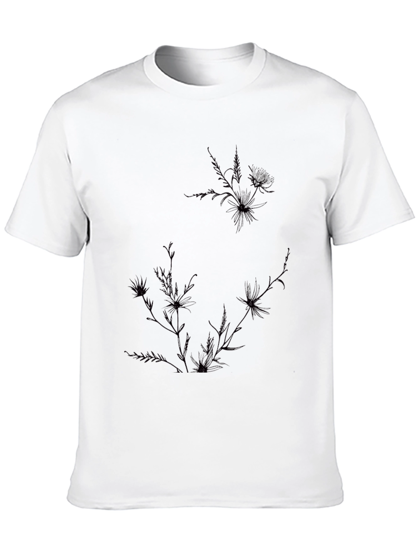 Mens Black Graphic Tee - Floral Accent