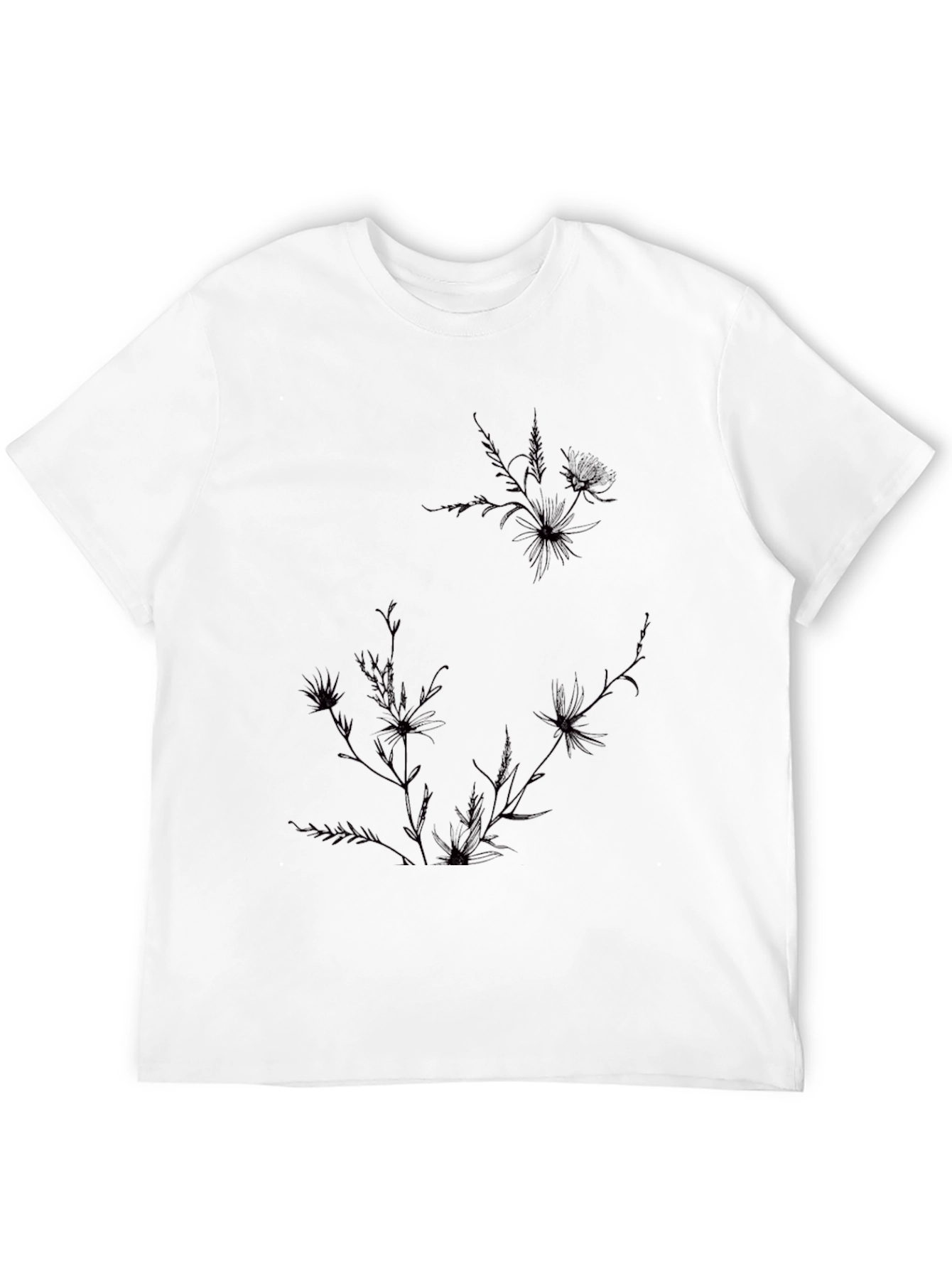 Mens Black Graphic Tee - Floral Accent