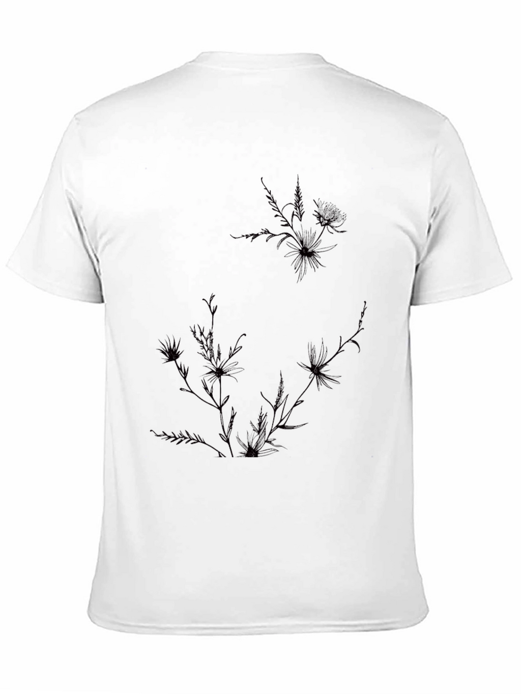 Mens Black Graphic Tee - Floral Accent