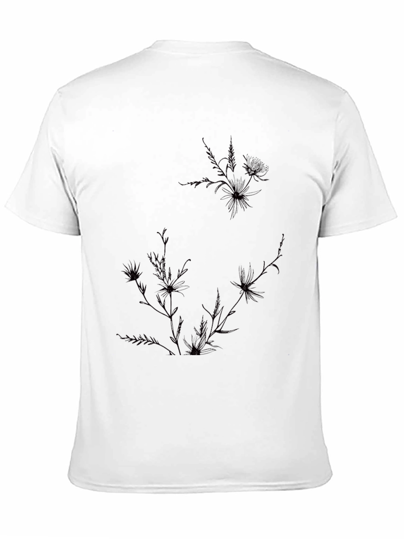 Mens Black Graphic Tee - Floral Accent