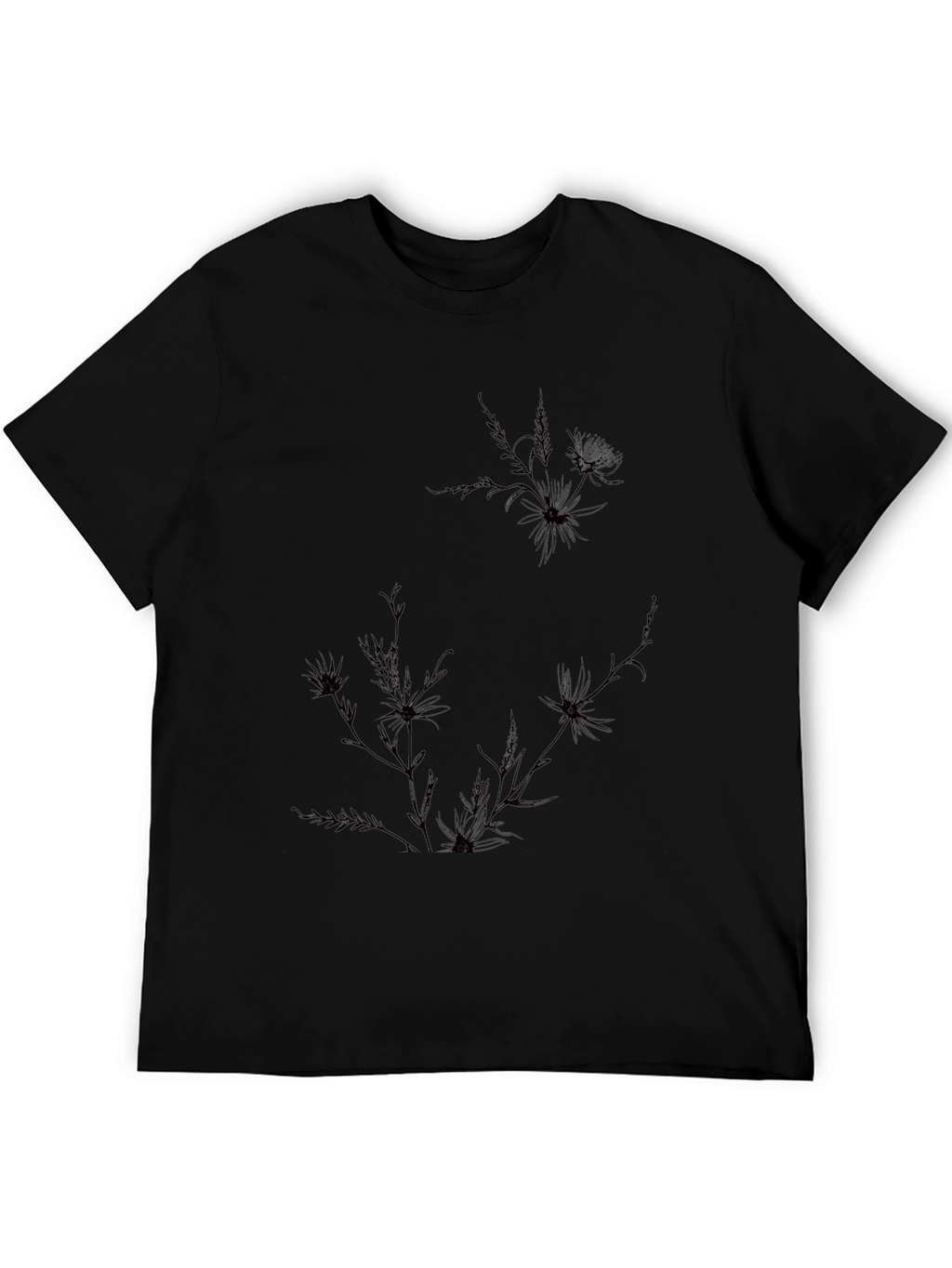 Mens Black Graphic Tee - Floral Accent