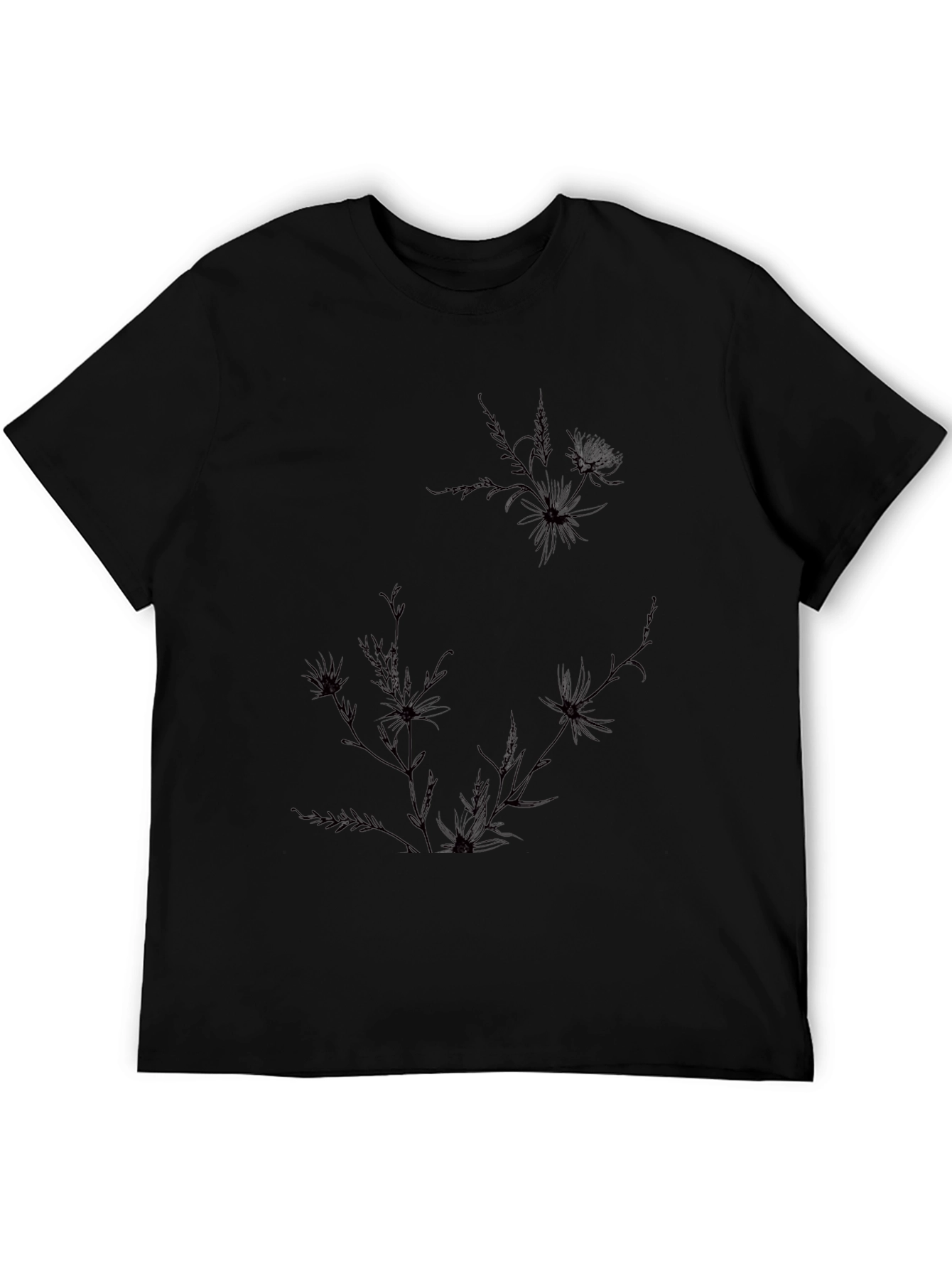 Mens Black Graphic Tee - Floral Accent