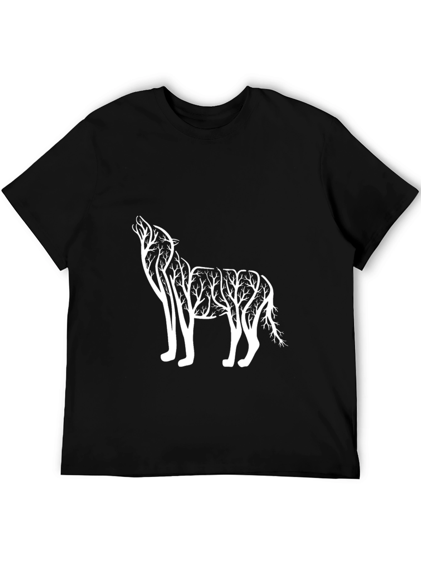 Wolf Tree Graphic Tee - Black Cotton T-Shirt