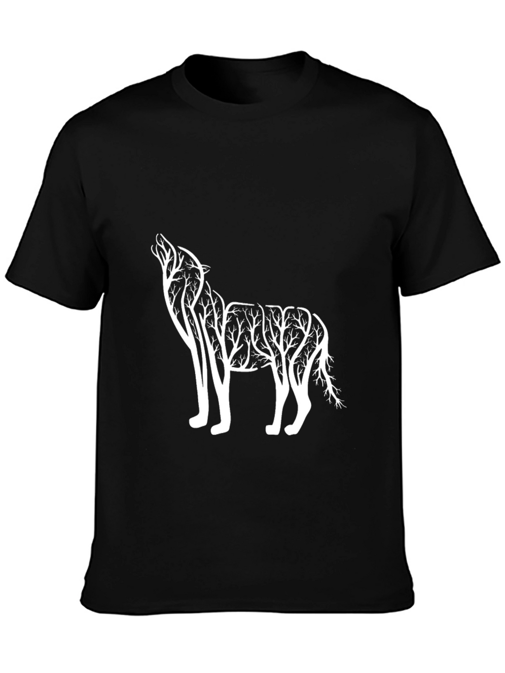 Wolf Tree Graphic Tee - Black Cotton T-Shirt
