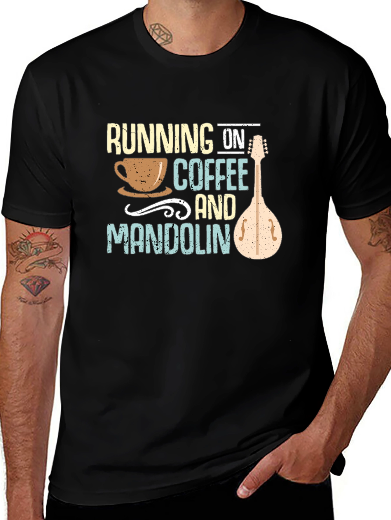 Running on Coffee and Mandolin Black T-Shirt