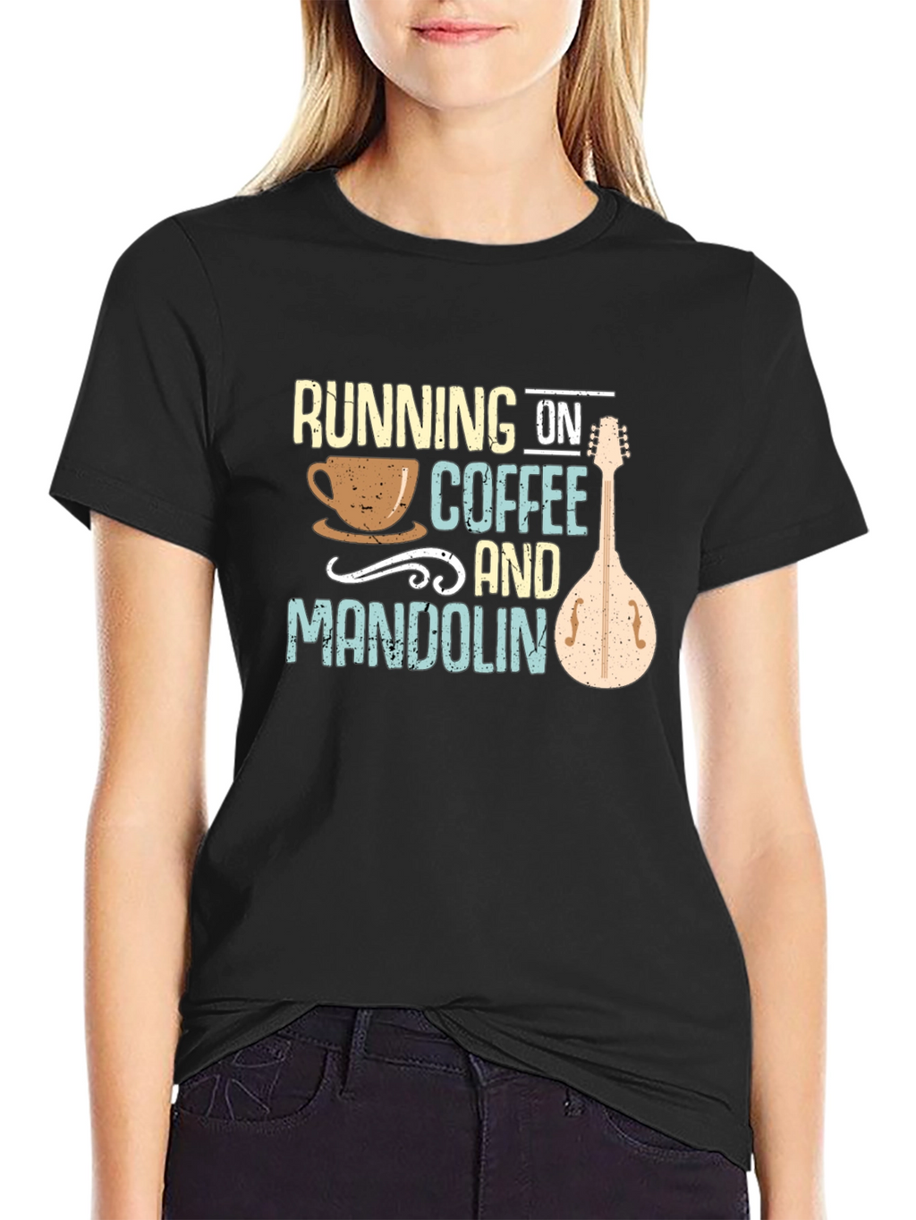 Running on Coffee and Mandolin Black T-Shirt