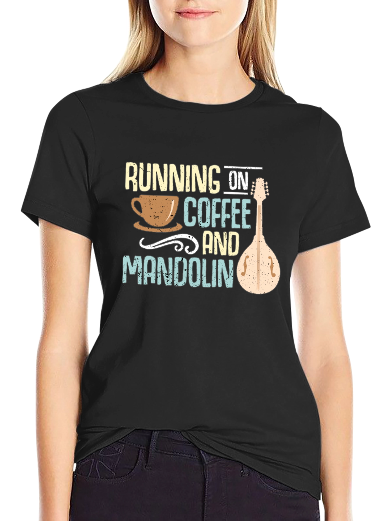 Running on Coffee and Mandolin Black T-Shirt