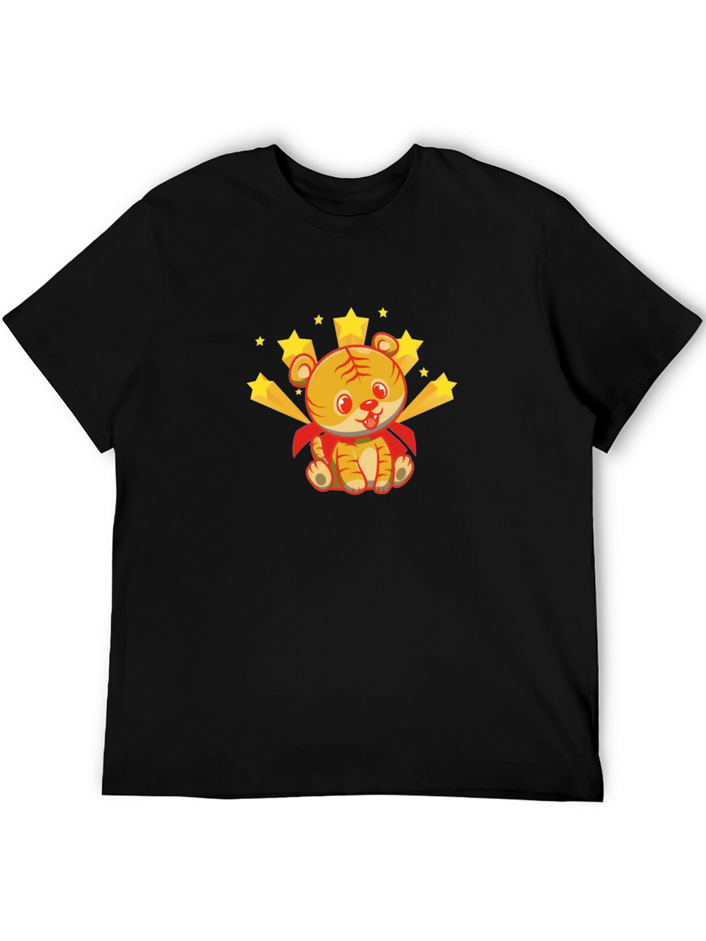 Cute Tiger Superhero Graphic Tee - Black