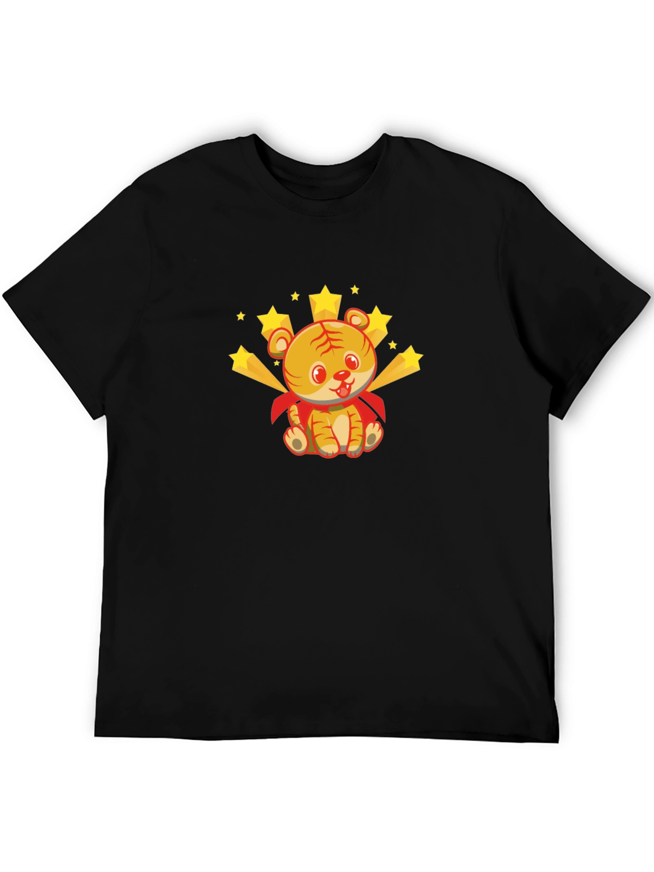 Cute Tiger Superhero Graphic Tee - Black