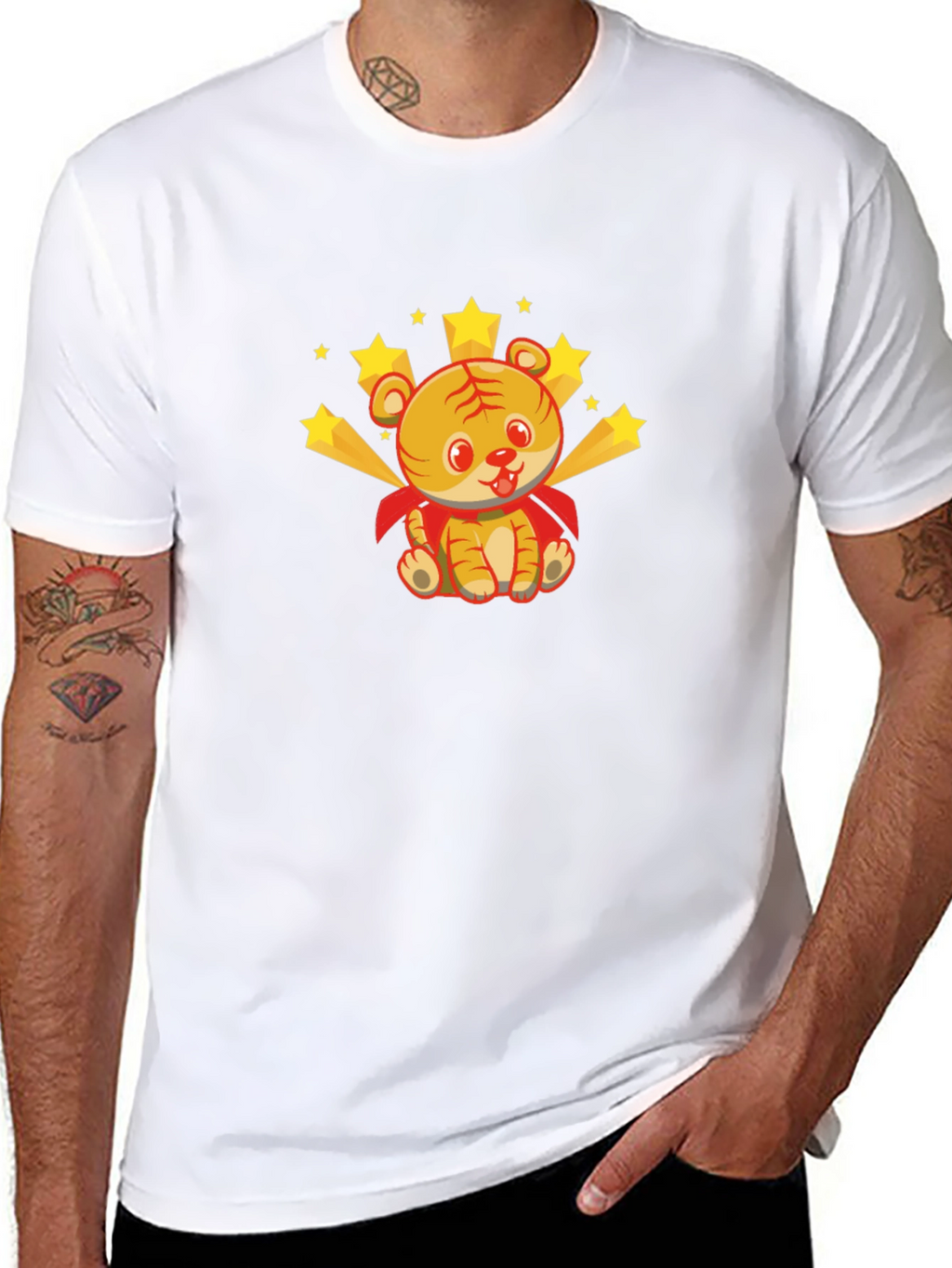 Cute Tiger Superhero Graphic Tee - Black
