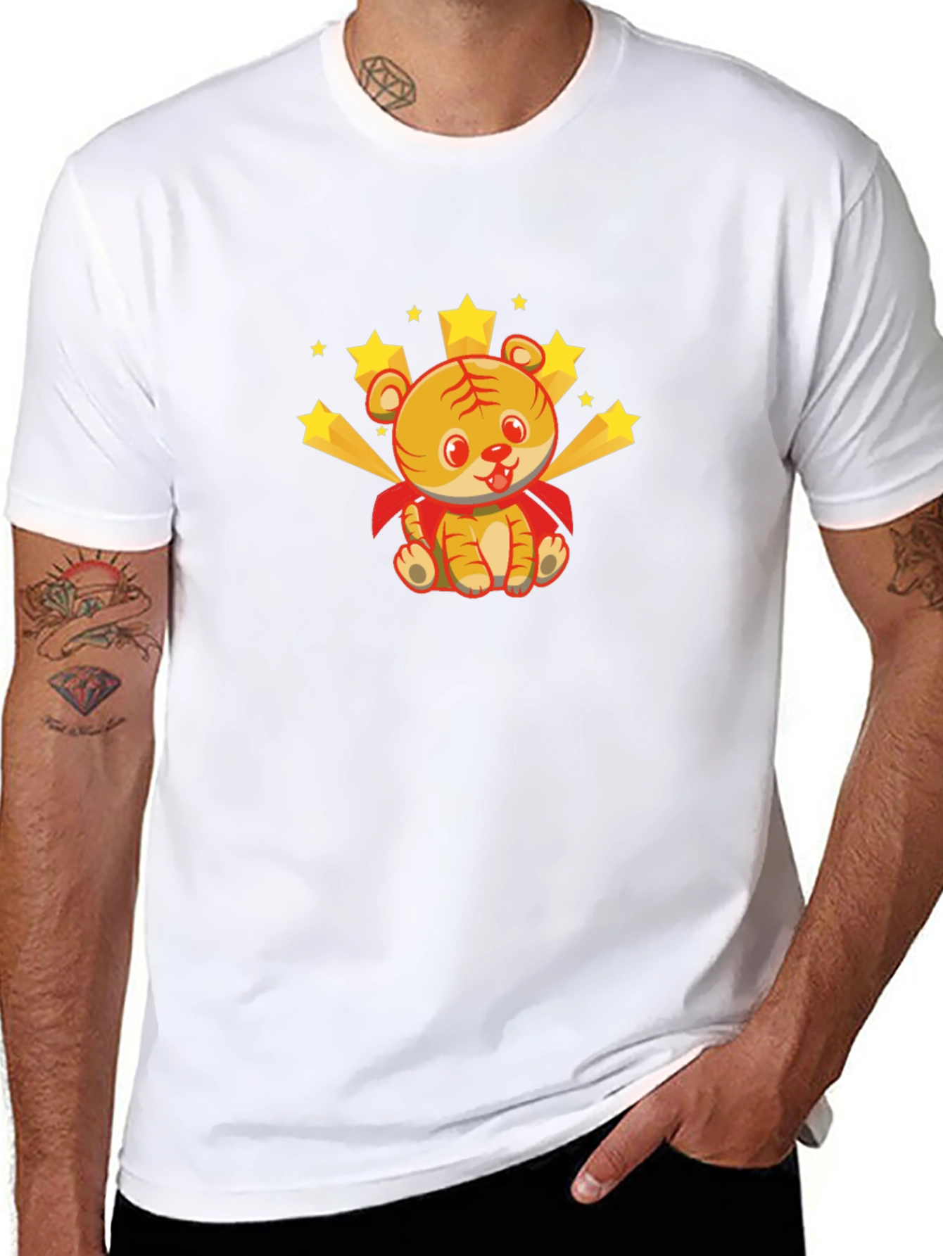 Cute Tiger Superhero Graphic Tee - Black