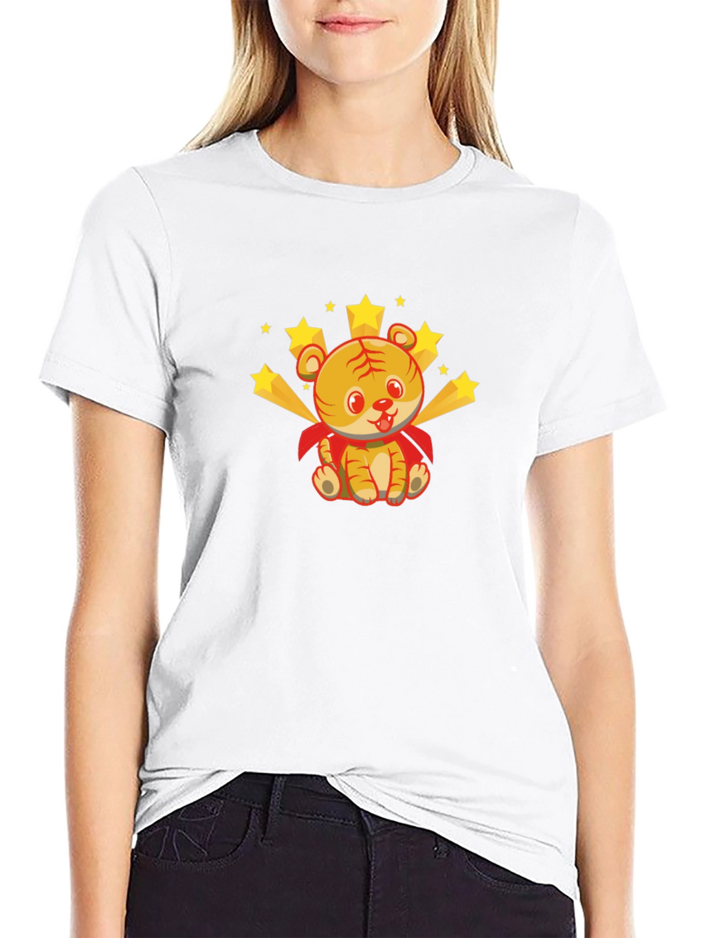 Cute Tiger Superhero Graphic Tee - Black