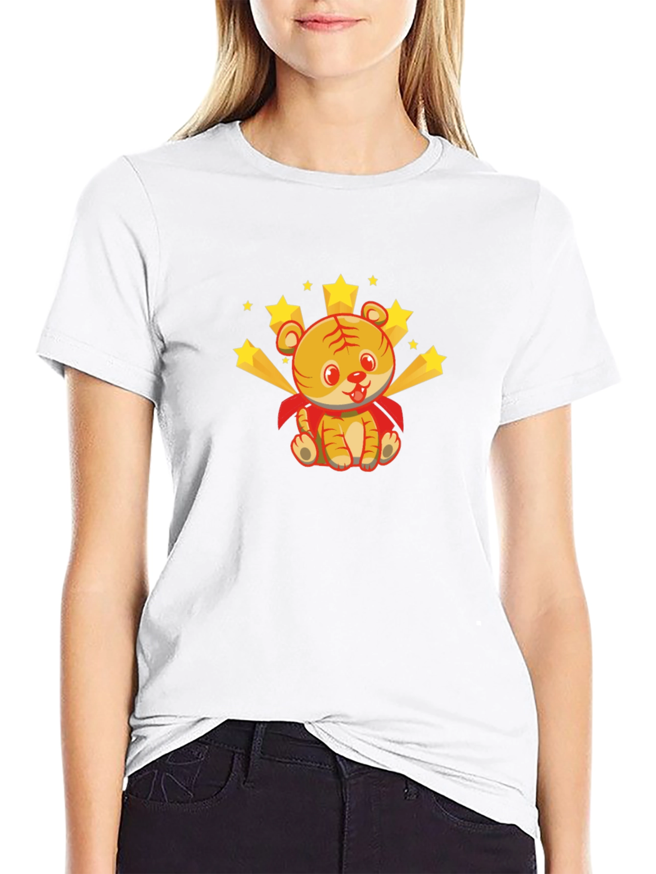 Cute Tiger Superhero Graphic Tee - Black