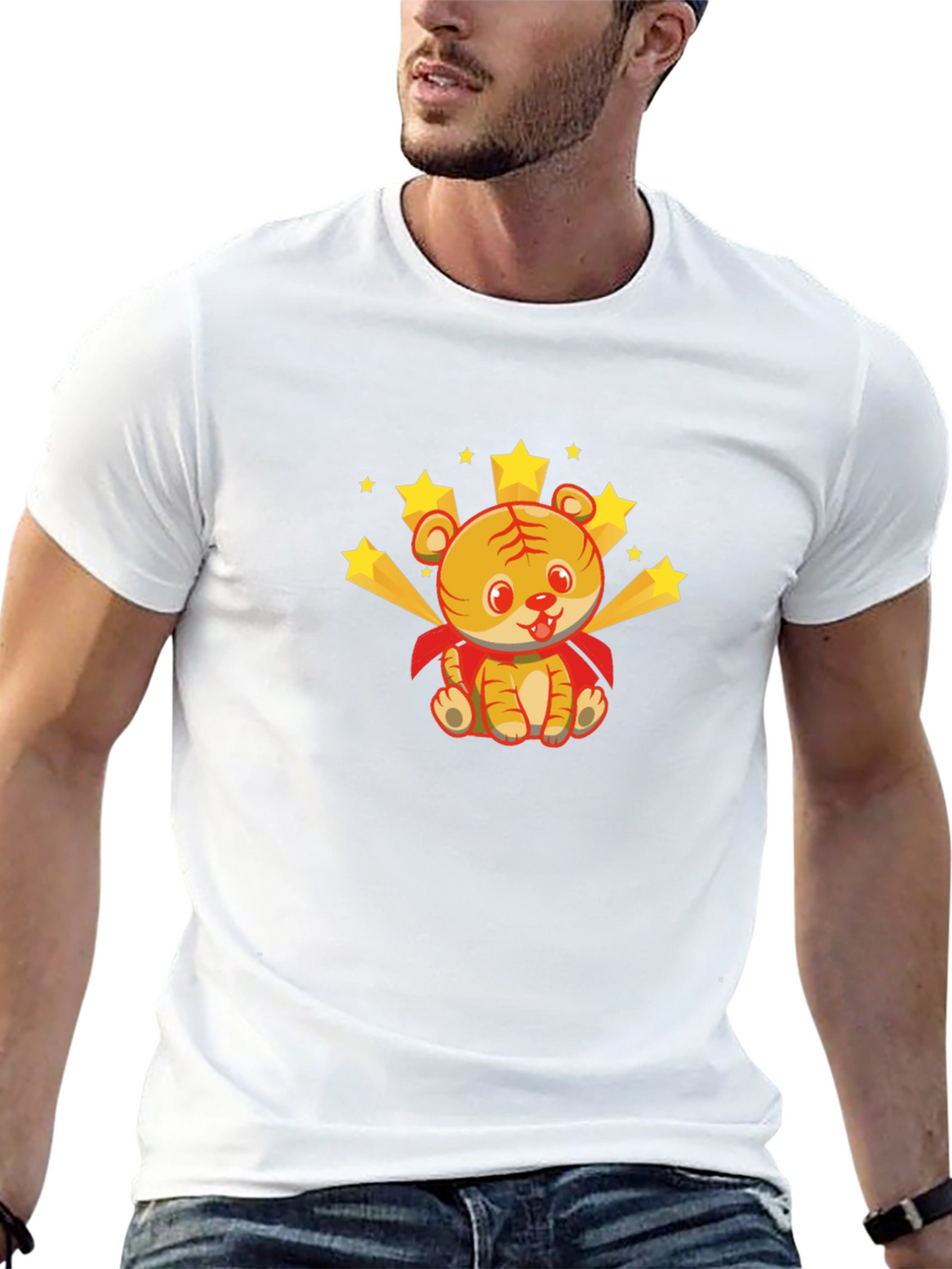 Cute Tiger Superhero Graphic Tee - Black