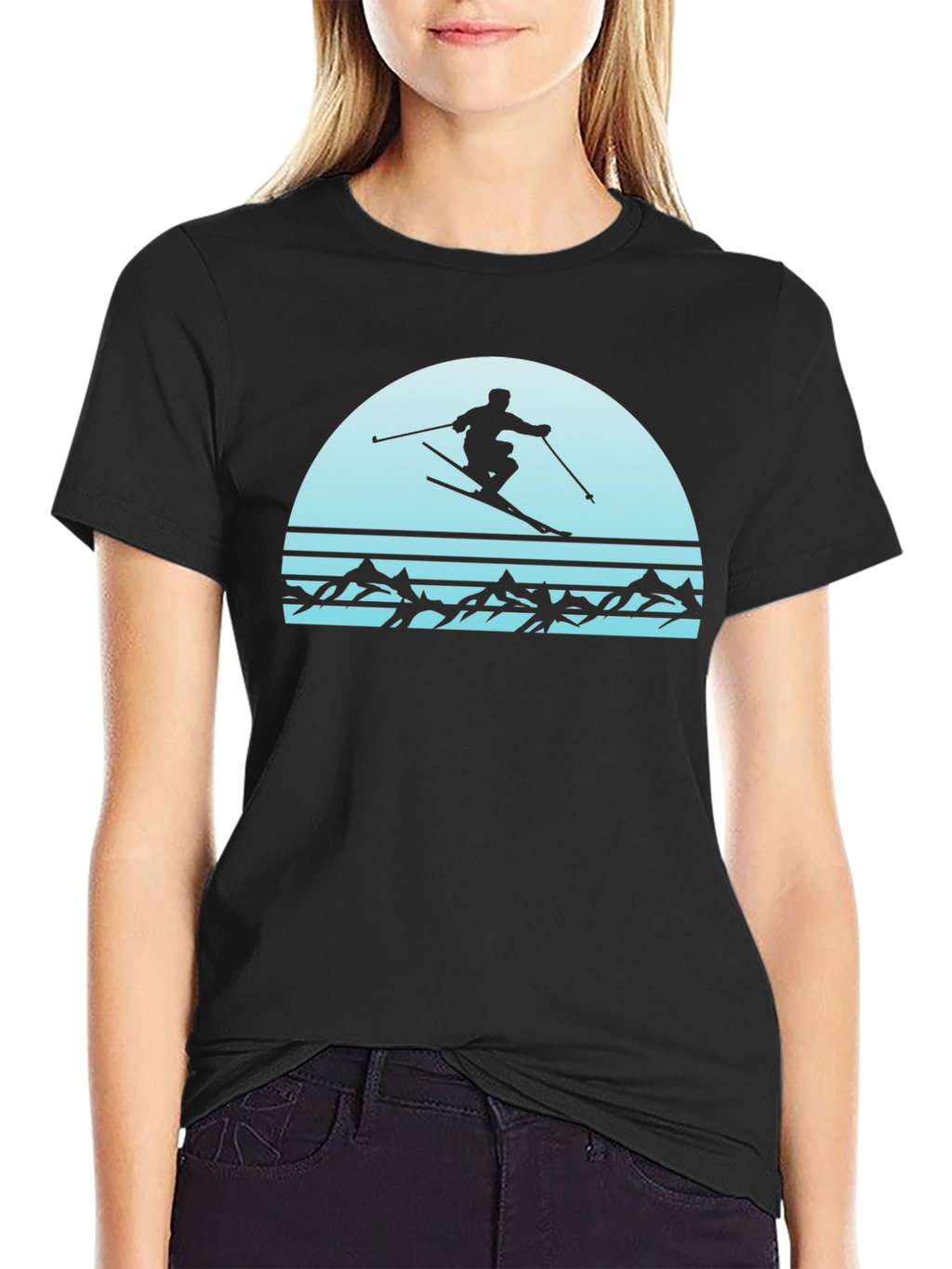 Retro Skiing T-Shirt - Mountain Scene