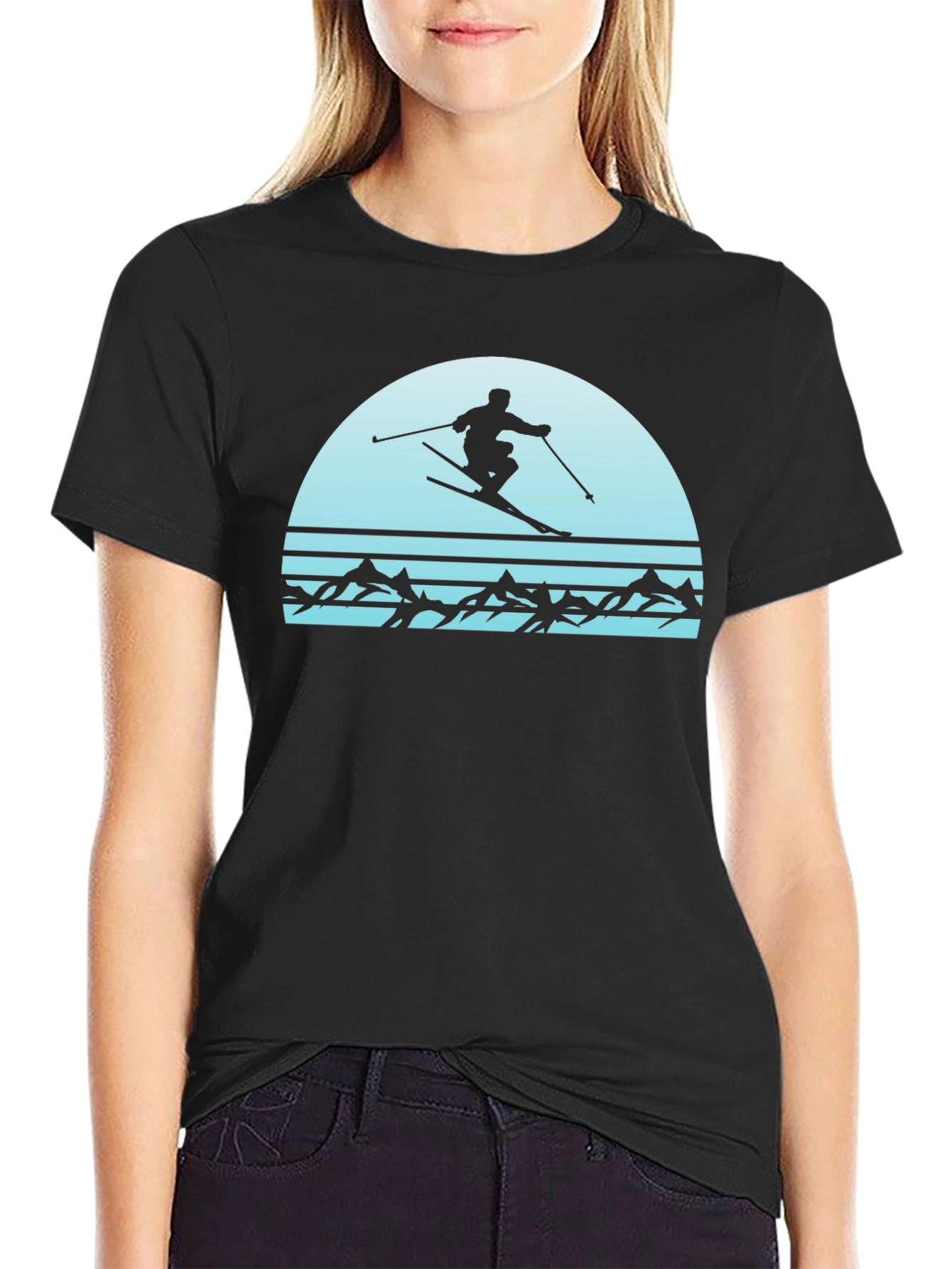 Retro Skiing T-Shirt - Mountain Scene