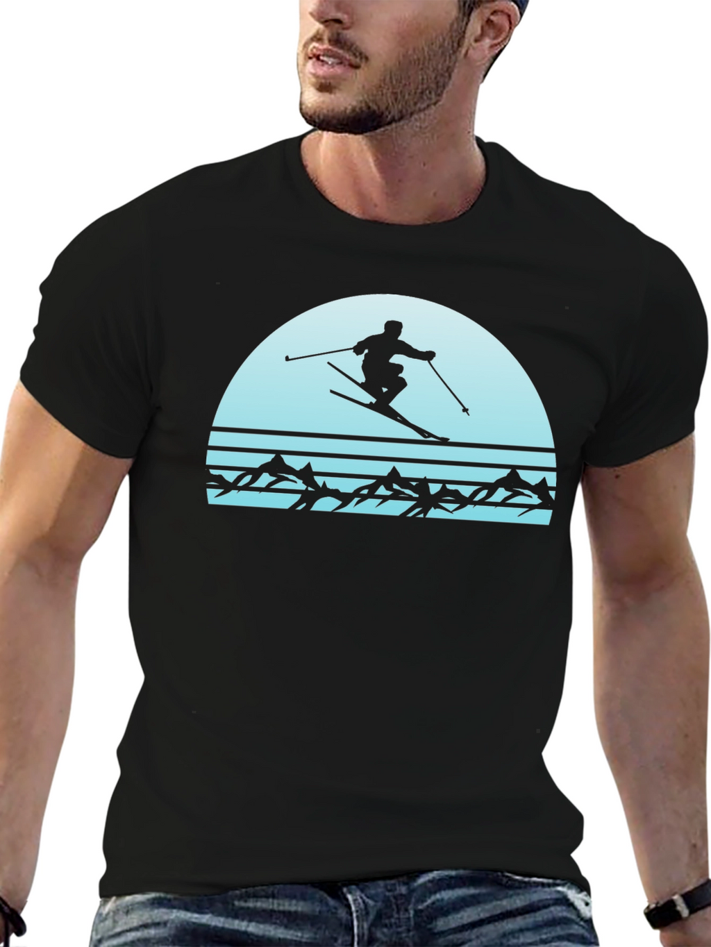 Retro Skiing T-Shirt - Mountain Scene
