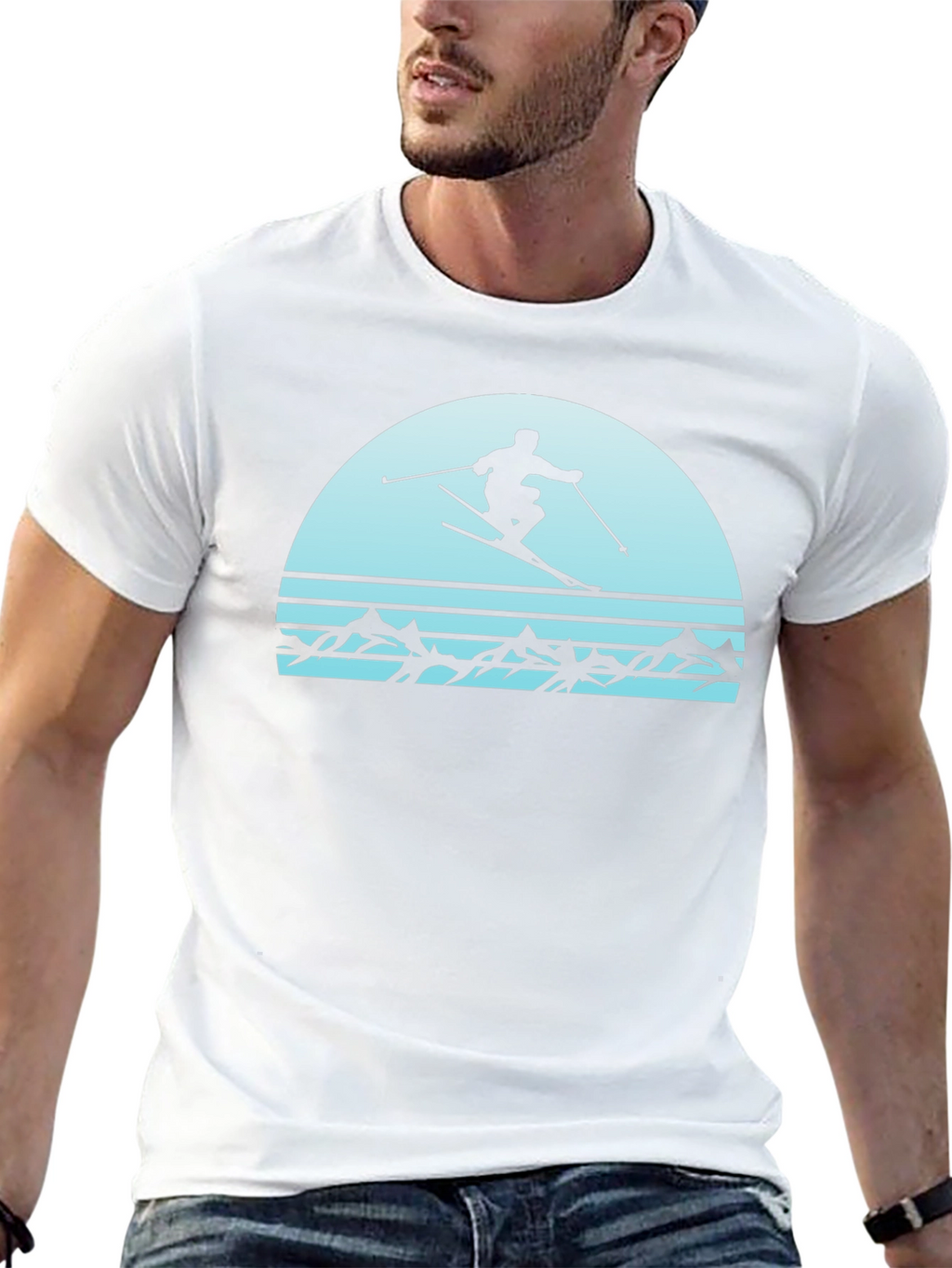 Retro Skiing T-Shirt - Mountain Scene