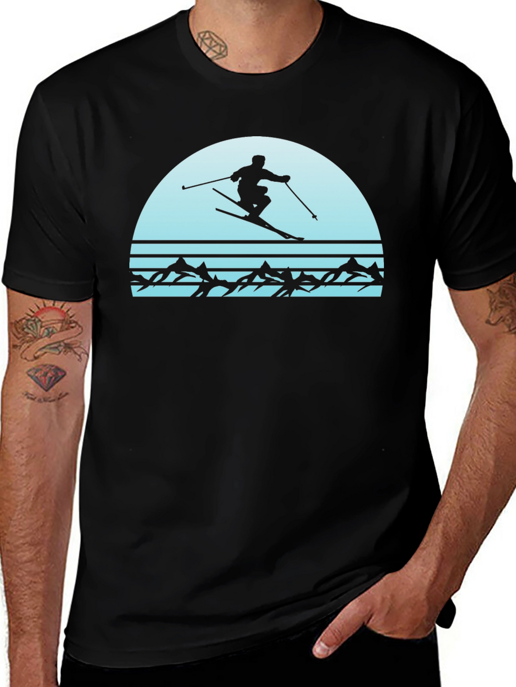 Retro Skiing T-Shirt - Mountain Scene